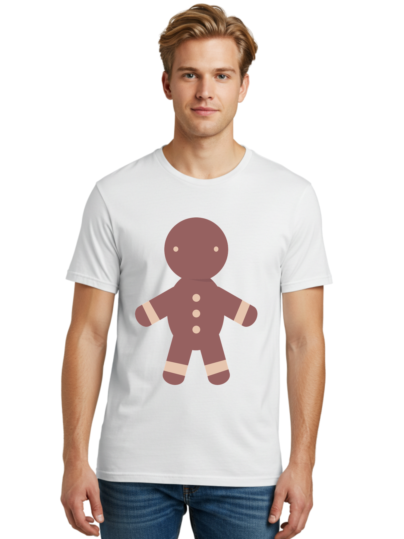 Gingerbread-Man Men'S Graphic Tee, 100% Cotton, Comfortable Casual Summer Wear, Machine Washable, Gingerbread Man, Holiday Treat, Sweet Cookie, Festive Dessert, Cartoon Character, Cute Illustration, Digital Art, Gingerbread Cookie, Aac756