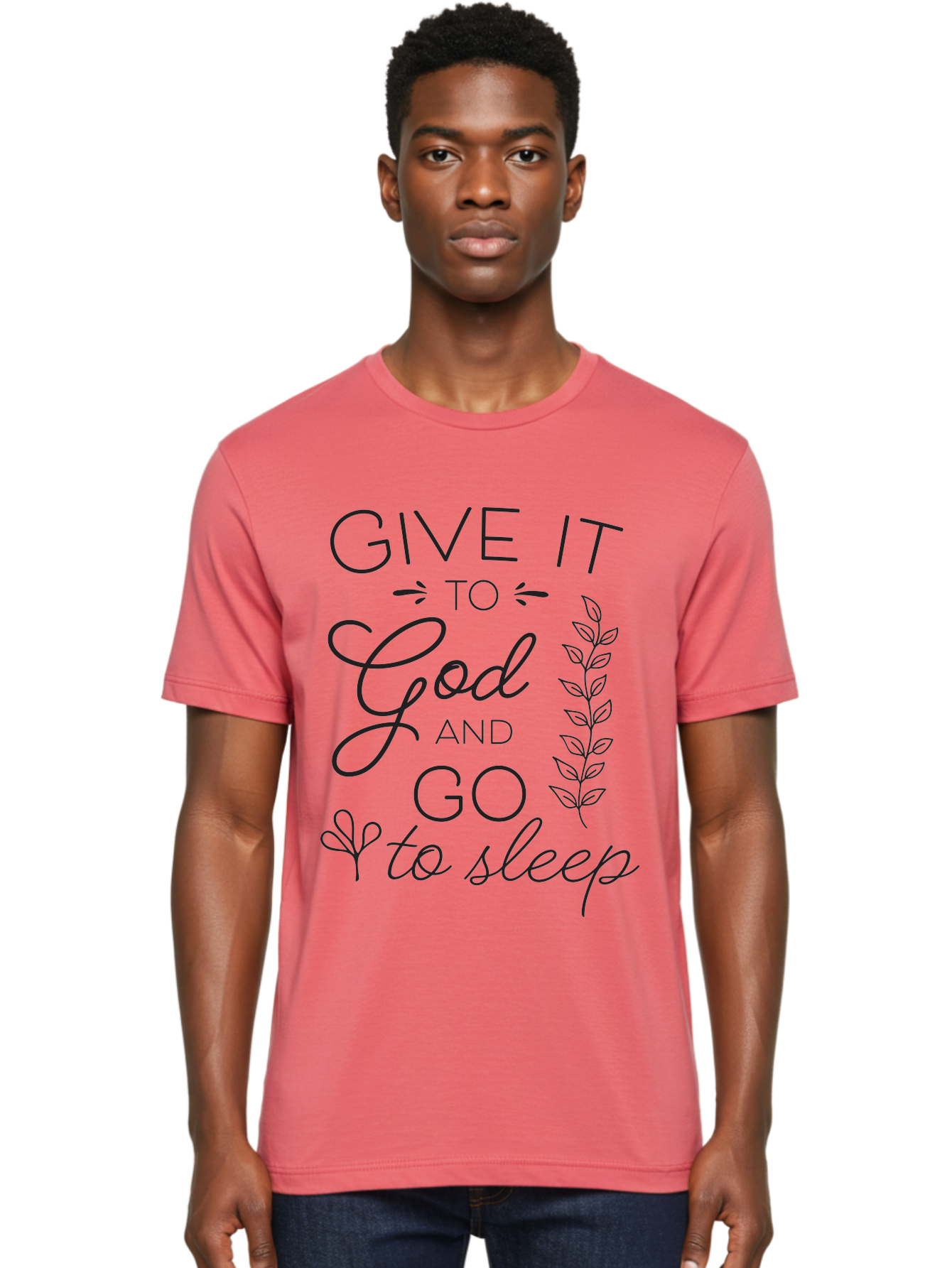 Give-It-To-God-And-Go-To-Sleep Men'S Graphic Tee, 100% Cotton, Comfortable Casual Summer Wear, Machine Washable, Inspiring Quote, Motivational Phrase, Faith-Based Message, Relaxation Techniques, Stress Relief, Inspirational Words, Aac757
