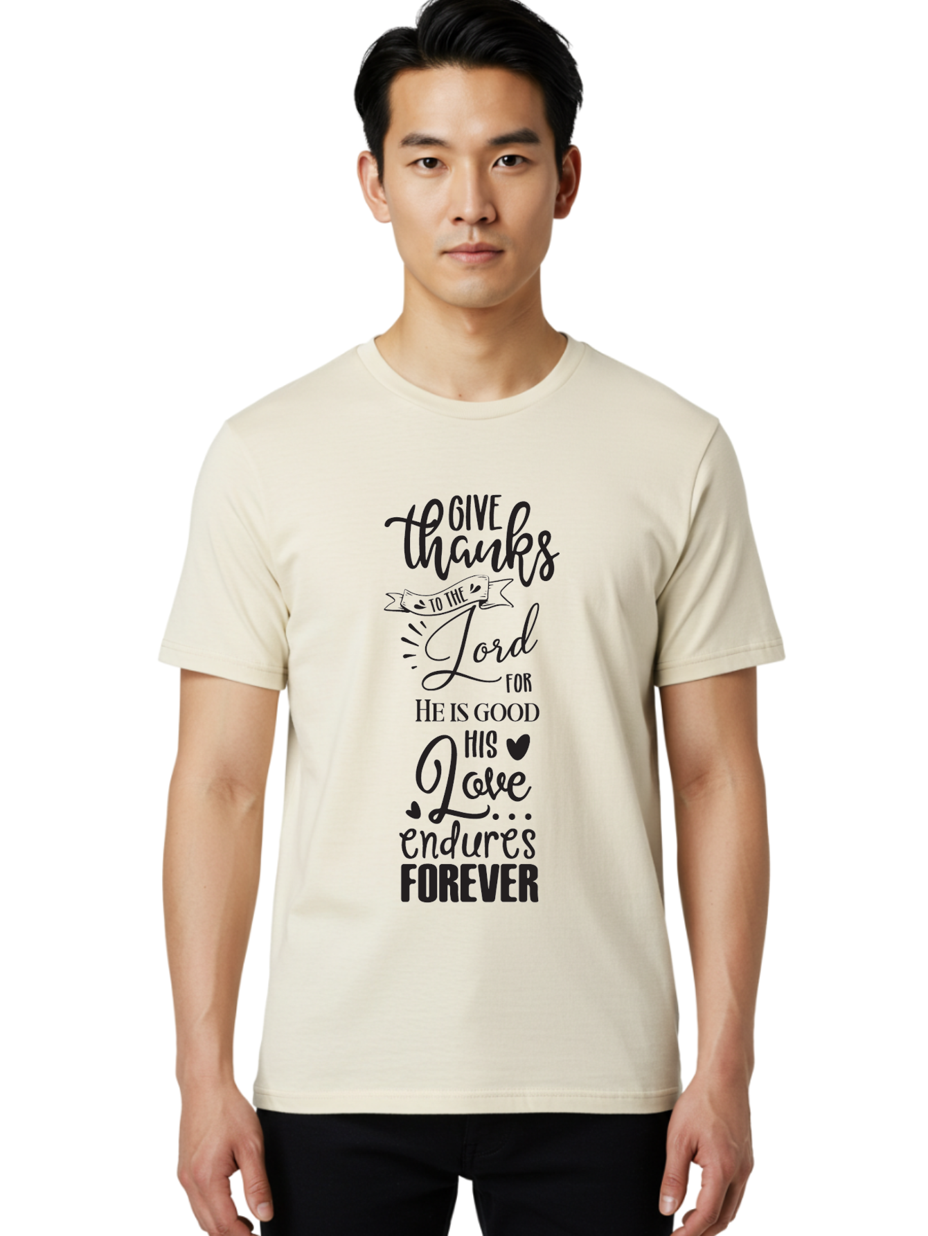 Give-Thanks-To-The-Lord Men'S Graphic Tee, 100% Cotton, Comfortable Casual Summer Wear, Machine Washable, Give Thanks To The Lord, Inspirational Quote, Bible Verse, Motivational Phrase, Gratitude, Faith, Spirituality, Christian Values, Aac758