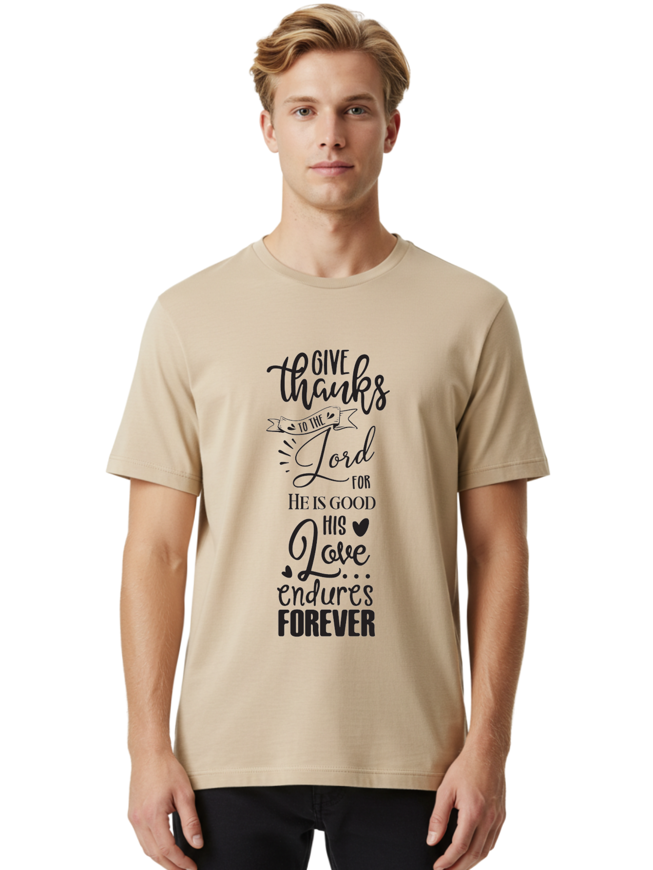 Give-Thanks-To-The-Lord Men'S Graphic Tee, 100% Cotton, Comfortable Casual Summer Wear, Machine Washable, Give Thanks To The Lord, Inspirational Quote, Bible Verse, Motivational Phrase, Gratitude, Faith, Spirituality, Christian Values, Aac758