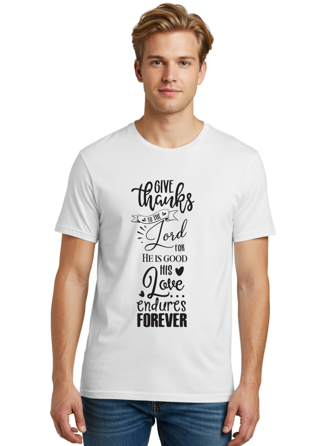 Give-Thanks-To-The-Lord Men'S Graphic Tee, 100% Cotton, Comfortable Casual Summer Wear, Machine Washable, Give Thanks To The Lord, Inspirational Quote, Bible Verse, Motivational Phrase, Gratitude, Faith, Spirituality, Christian Values, Aac758