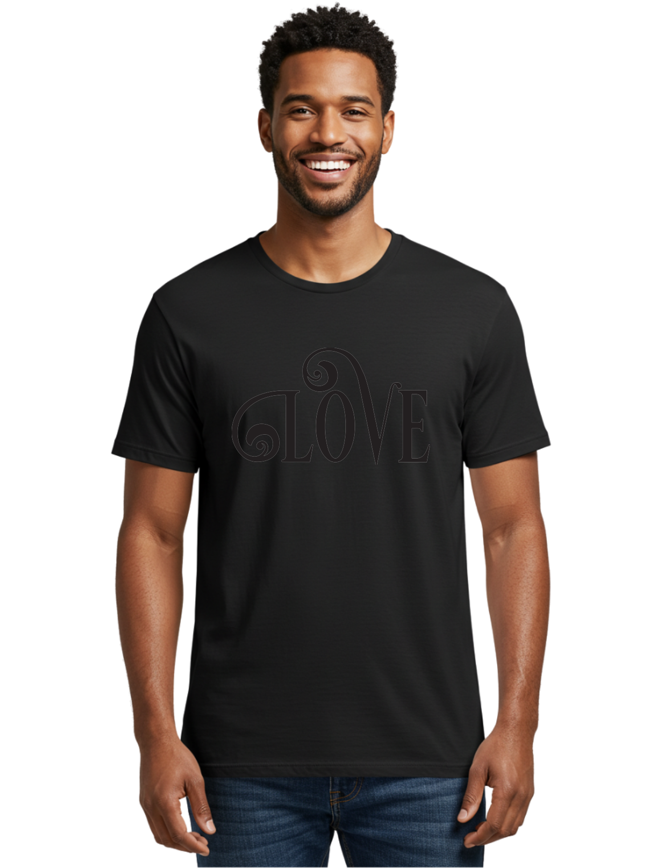 Glove Men'S Graphic Tee, 100% Cotton, Comfortable Casual Summer Wear, Machine Washable, Love Typography, Decorative Lettering, Swirly Design, Black Text, Elegant Font, Whimsical Style, Romantic Message, Stylish Graphics, Heartwarming Phrase Aac759