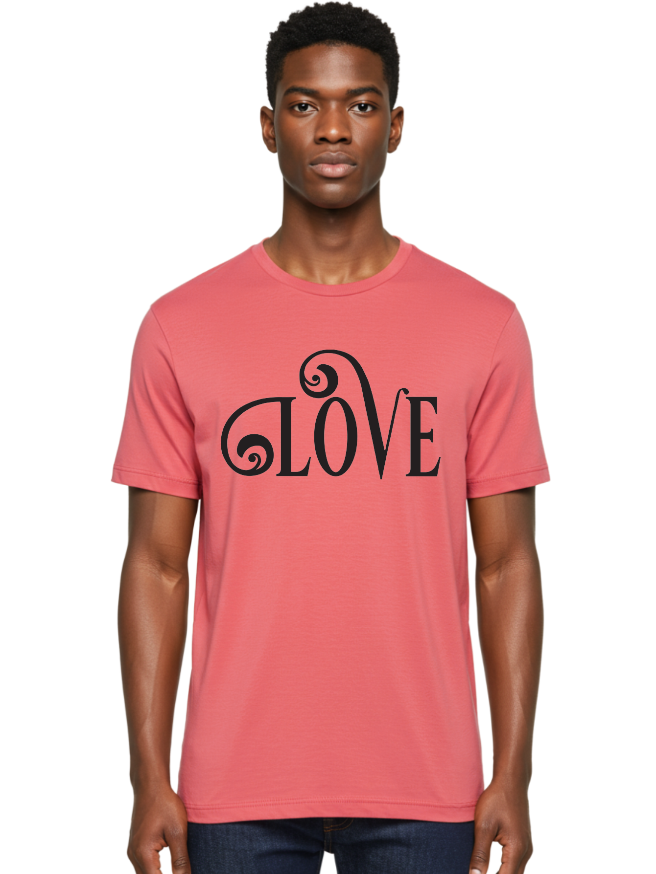 Glove Men'S Graphic Tee, 100% Cotton, Comfortable Casual Summer Wear, Machine Washable, Love Typography, Decorative Lettering, Swirly Design, Black Text, Elegant Font, Whimsical Style, Romantic Message, Stylish Graphics, Heartwarming Phrase Aac759