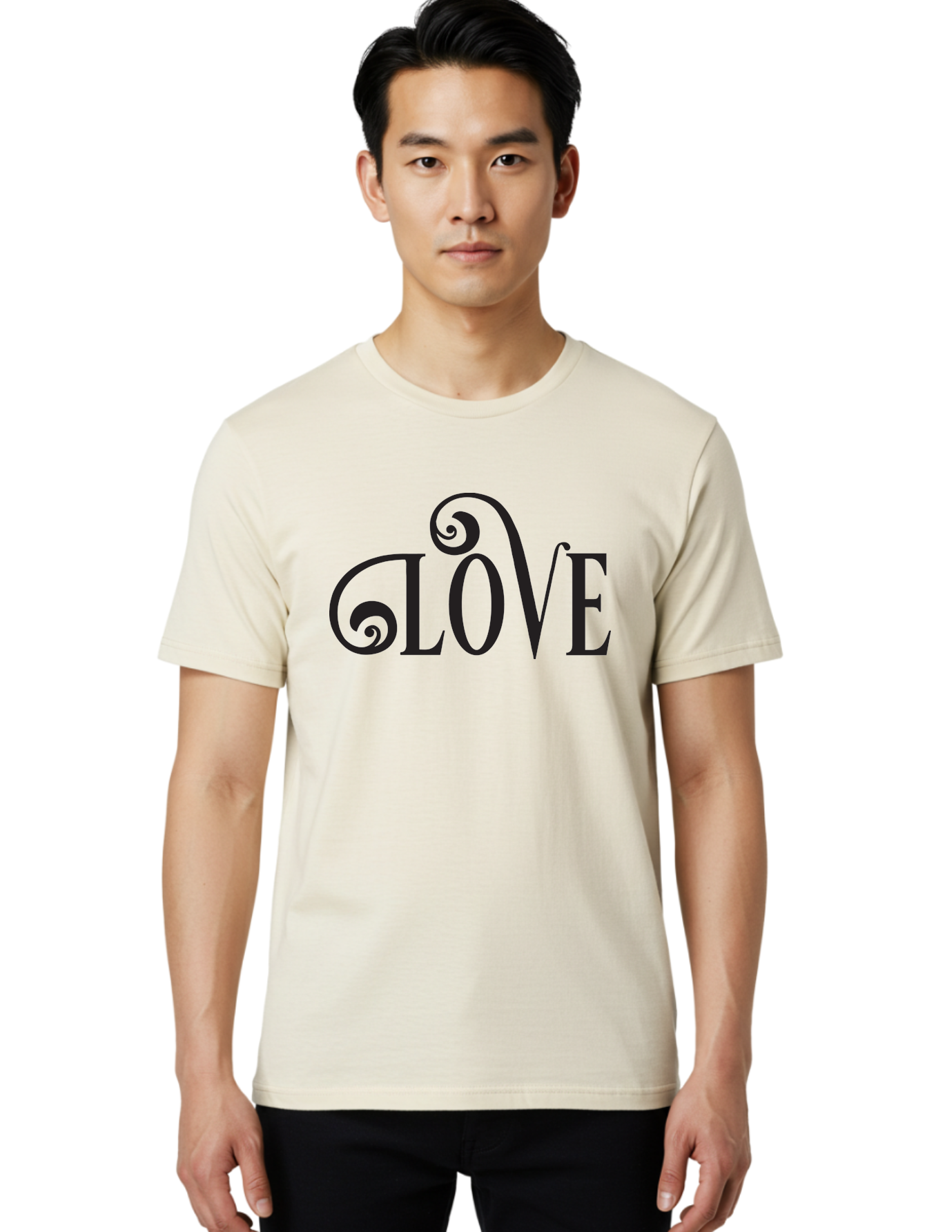 Glove Men'S Graphic Tee, 100% Cotton, Comfortable Casual Summer Wear, Machine Washable, Love Typography, Decorative Lettering, Swirly Design, Black Text, Elegant Font, Whimsical Style, Romantic Message, Stylish Graphics, Heartwarming Phrase Aac759
