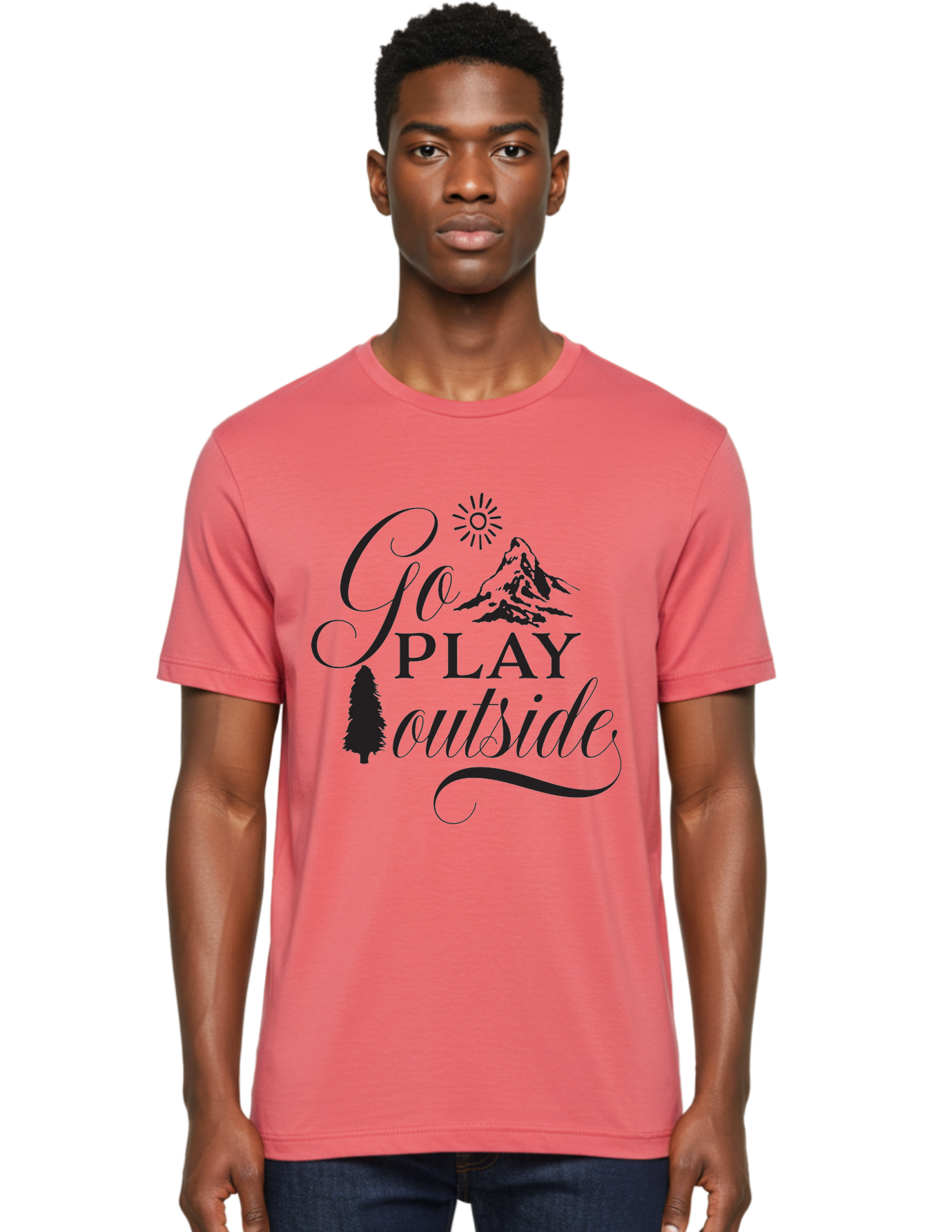 Go-Play-Outside Men'S Graphic Tee, 100% Cotton, Comfortable Casual Summer Wear, Machine Washable, Outdoor Adventure, Mountain Scenery, Pine Tree, Sunshine, Go Outside, Nature Call, Play Time, Active Lifestyle, Exploration, Outdoor Fun Aac760
