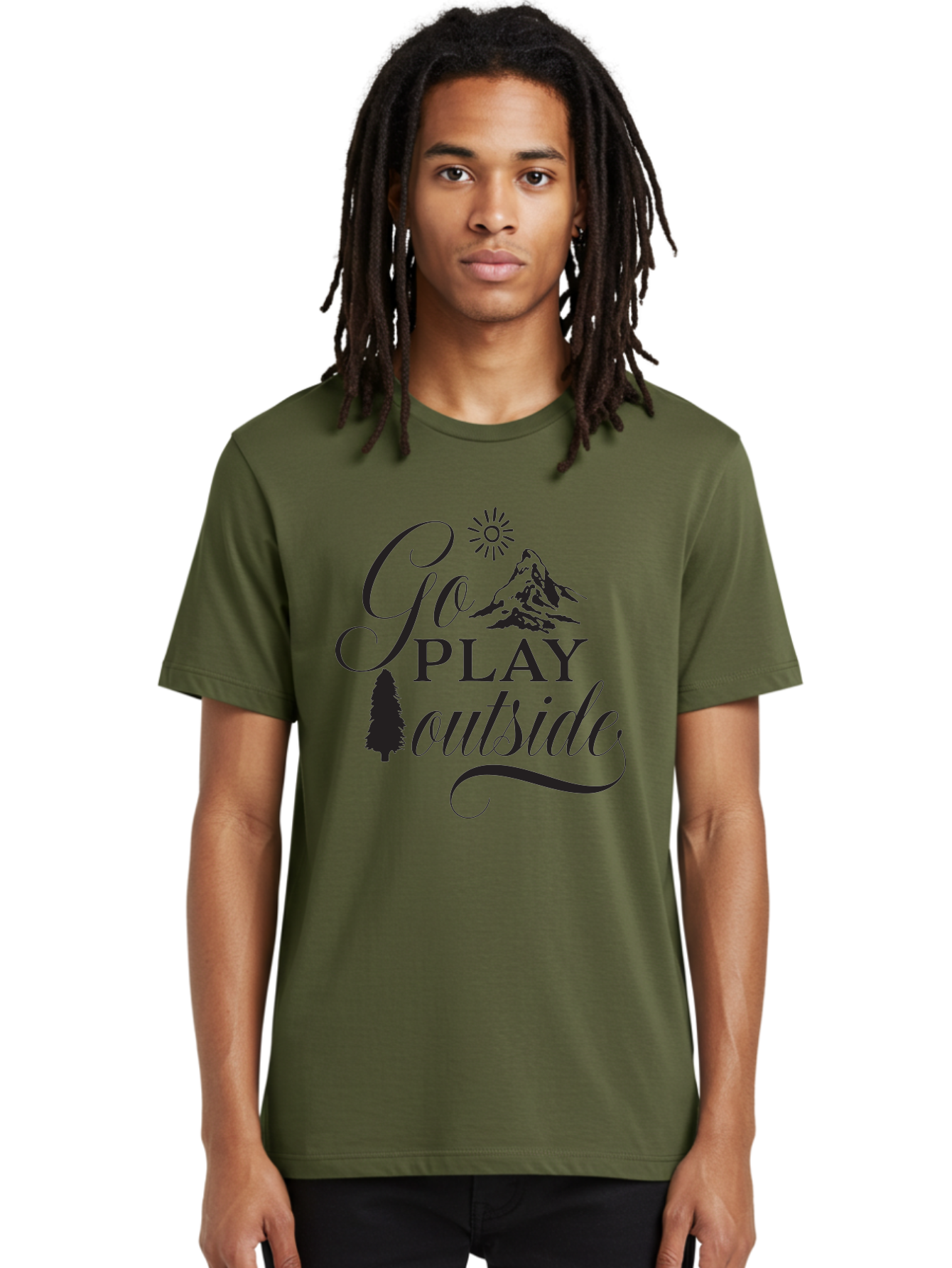 Go-Play-Outside Men'S Graphic Tee, 100% Cotton, Comfortable Casual Summer Wear, Machine Washable, Outdoor Adventure, Mountain Scenery, Pine Tree, Sunshine, Go Outside, Nature Call, Play Time, Active Lifestyle, Exploration, Outdoor Fun Aac760