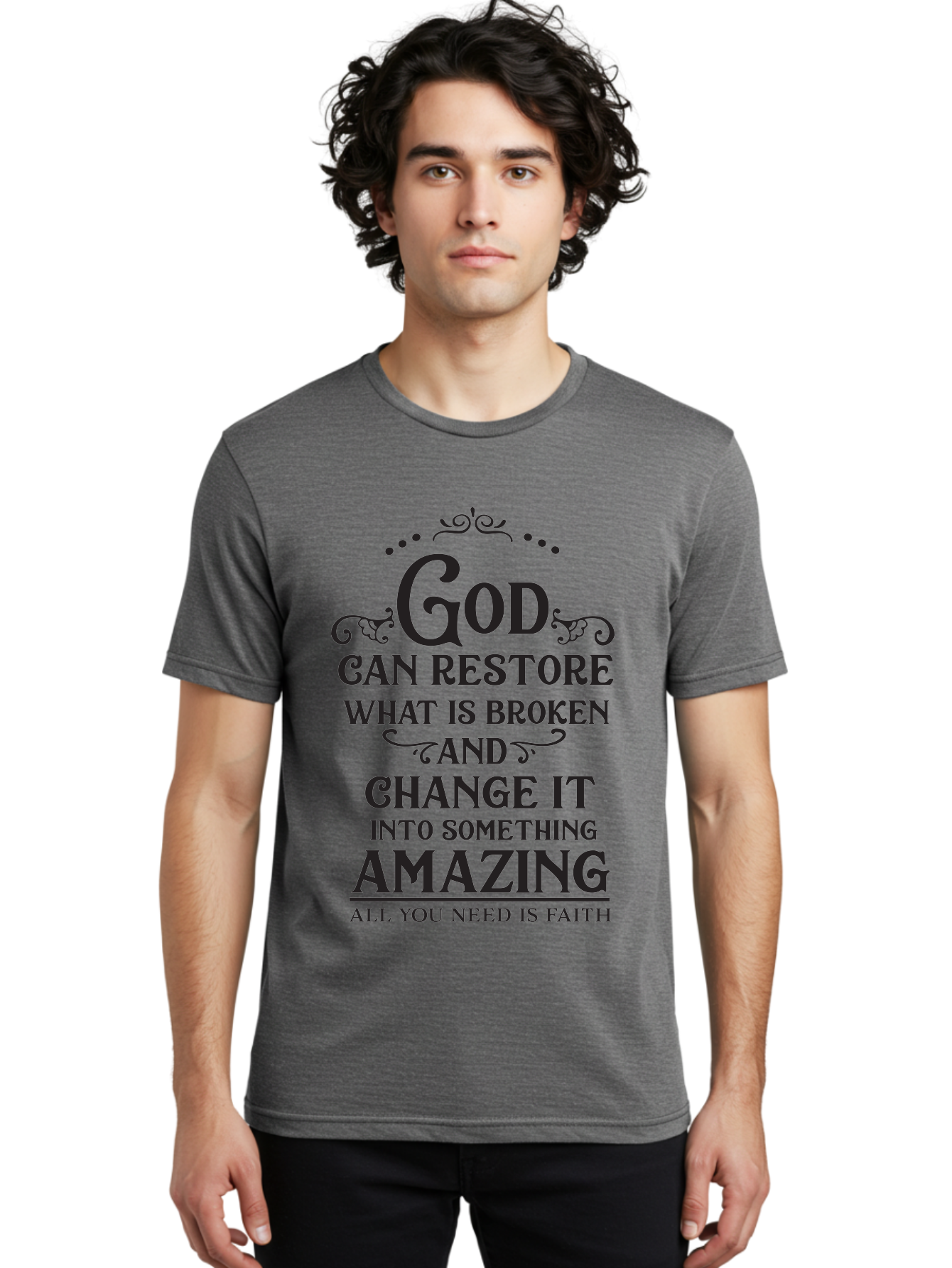 God-Can-Restore-What-Is-Broken Men'S Graphic Tee, 100% Cotton, Comfortable Casual Summer Wear, Machine Washable, Inspirational Quote, Motivational Words, Faith And Restoration, God Can Restore, Broken But Made Whole, Aac761