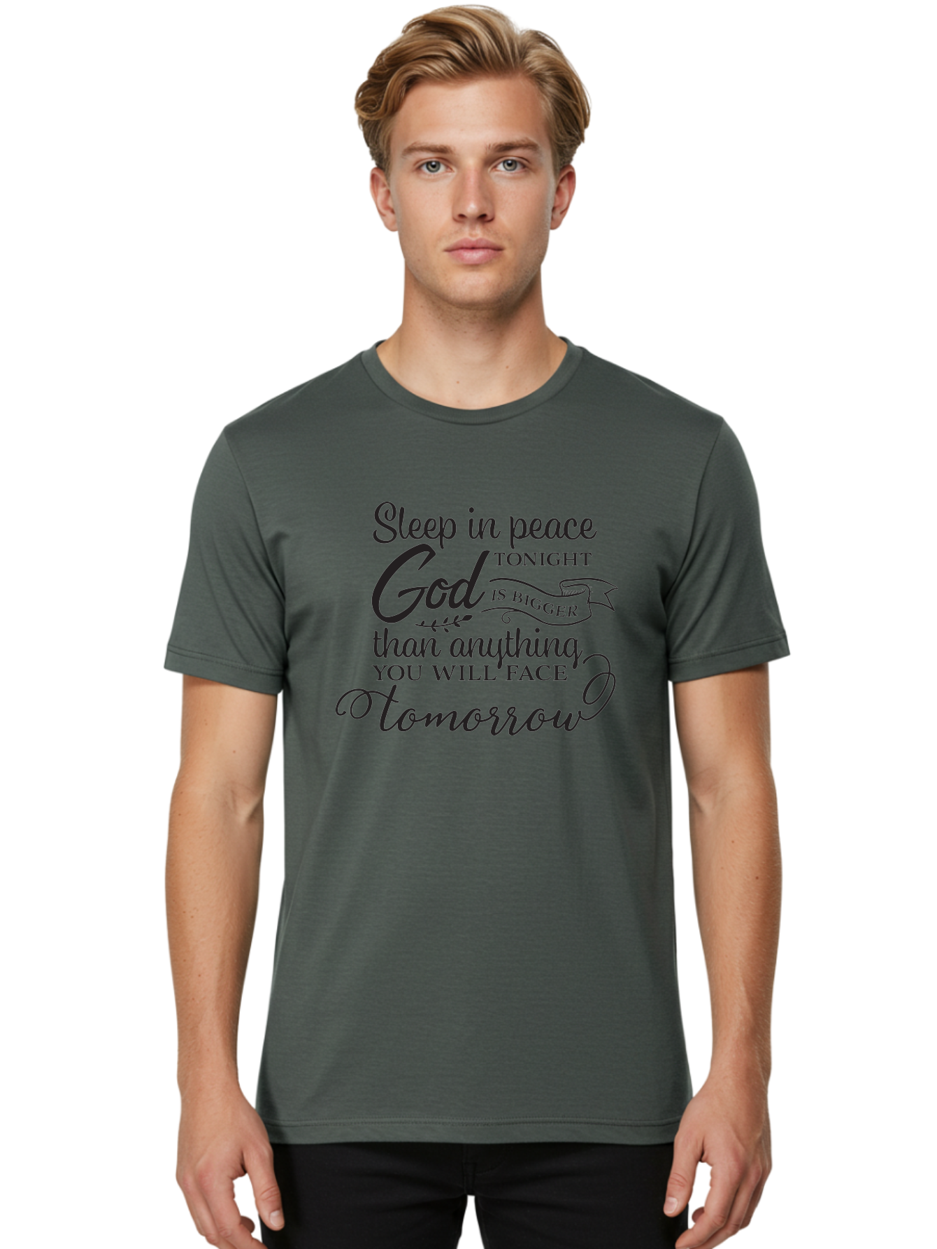 God-Is-Bigger Men'S Graphic Tee, 100% Cotton, Comfortable Casual Summer Wear, Machine Washable, Inspirational Quote, Motivational Words, God Is Bigger, Peaceful Sleep, Inspirational Sayings, Faith, Trust, Hope, Positivity, Motivation Aac763