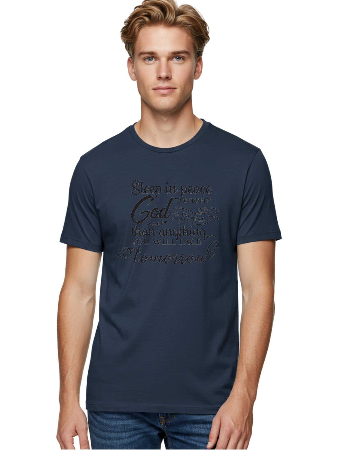 God-Is-Bigger Men'S Graphic Tee, 100% Cotton, Comfortable Casual Summer Wear, Machine Washable, Inspirational Quote, Motivational Words, God Is Bigger, Peaceful Sleep, Inspirational Sayings, Faith, Trust, Hope, Positivity, Motivation Aac763