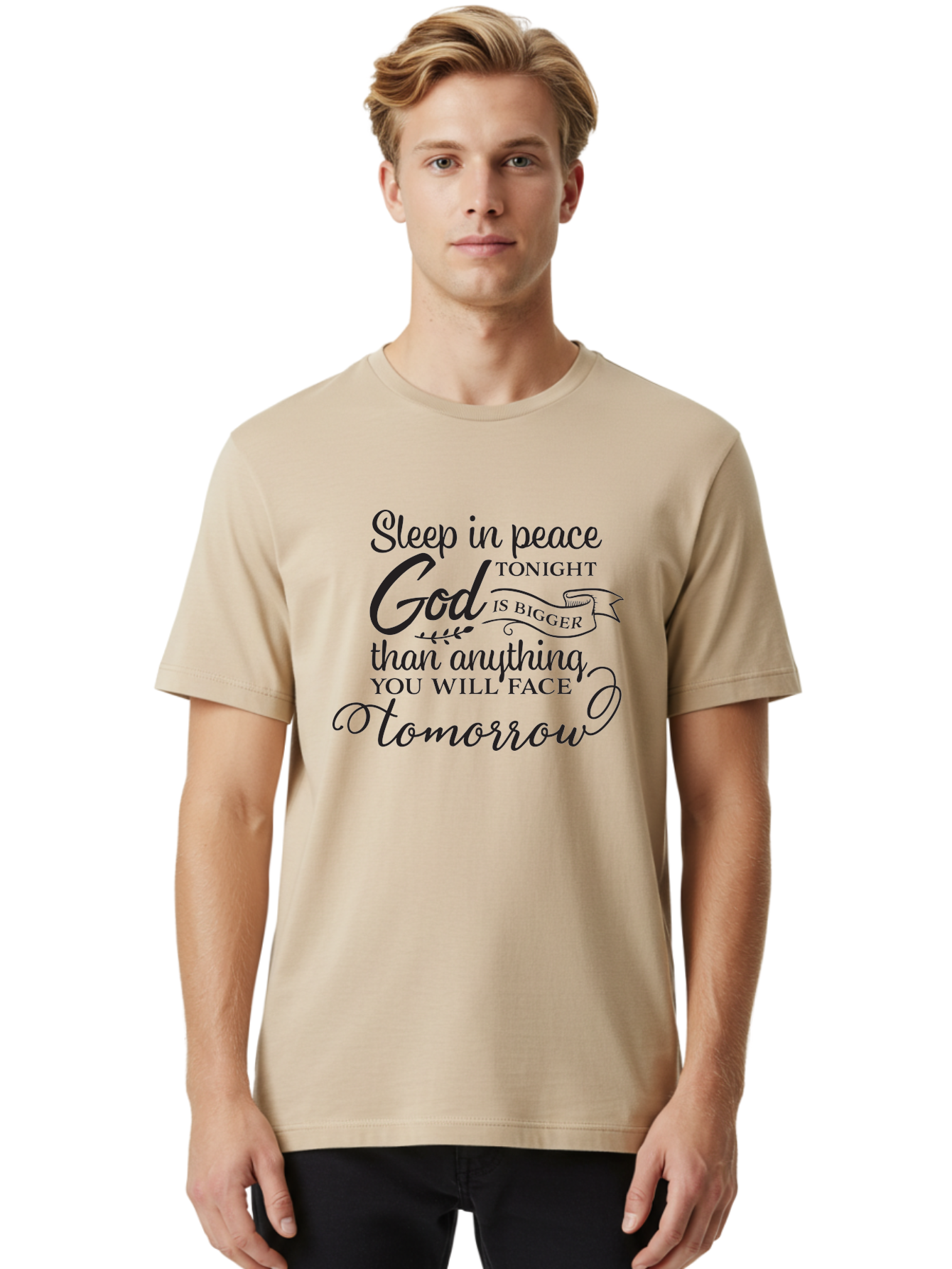 God-Is-Bigger Men'S Graphic Tee, 100% Cotton, Comfortable Casual Summer Wear, Machine Washable, Inspirational Quote, Motivational Words, God Is Bigger, Peaceful Sleep, Inspirational Sayings, Faith, Trust, Hope, Positivity, Motivation Aac763