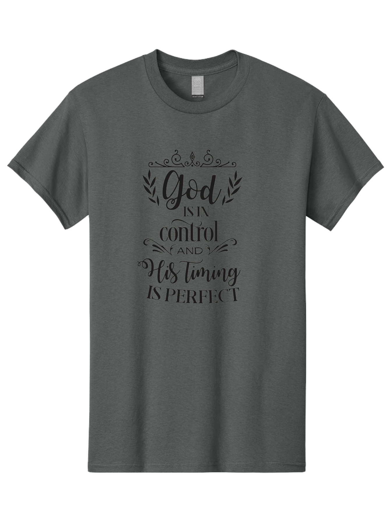God-Is-In-Control-And-His-Timing-Is-Perfect Men'S Graphic Tee, 100% Cotton, Comfortable Casual Summer Wear, Machine Washable, Faith Quote, Inspirational Quote, Motivational Quote, Religious Quote, God Is In Control, His Timing Is Perfect, Aac764