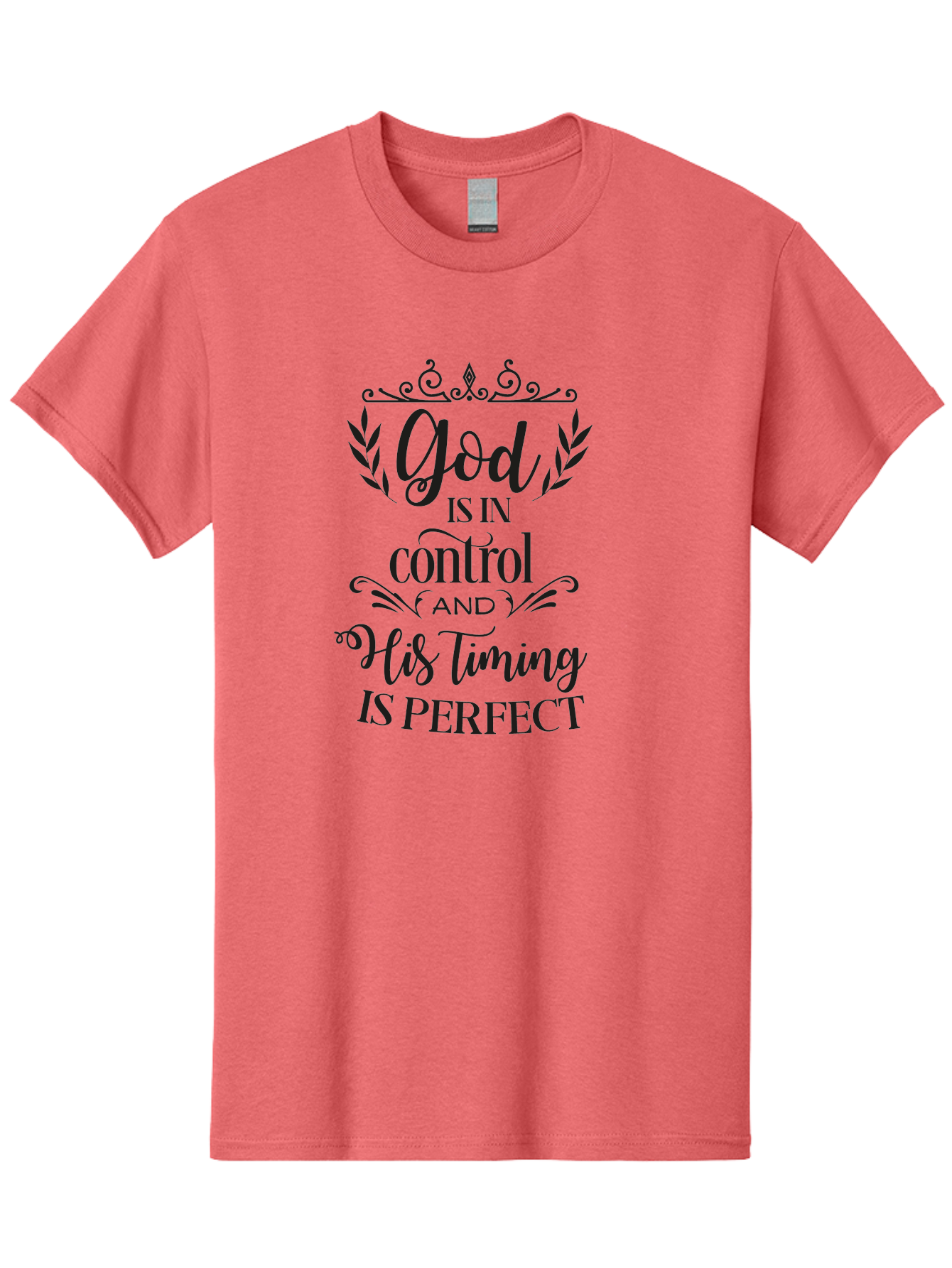 God-Is-In-Control-And-His-Timing-Is-Perfect Men'S Graphic Tee, 100% Cotton, Comfortable Casual Summer Wear, Machine Washable, Faith Quote, Inspirational Quote, Motivational Quote, Religious Quote, God Is In Control, His Timing Is Perfect, Aac764