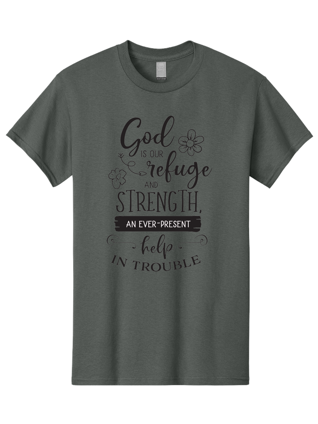 God-Is-Our-Refuge Men'S Graphic Tee, 100% Cotton, Comfortable Casual Summer Wear, Machine Washable, Inspirational Quote, Bible Verse, Motivational Words, Faith And Spirituality, Trust In God, Strength In Trouble, Refuge And Help, Aac765