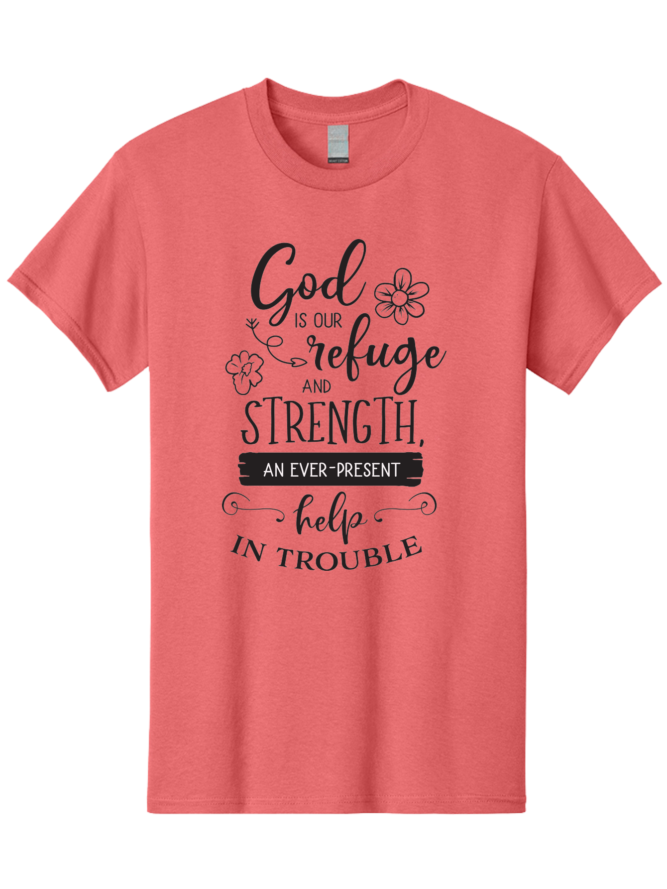 God-Is-Our-Refuge Men'S Graphic Tee, 100% Cotton, Comfortable Casual Summer Wear, Machine Washable, Inspirational Quote, Bible Verse, Motivational Words, Faith And Spirituality, Trust In God, Strength In Trouble, Refuge And Help, Aac765