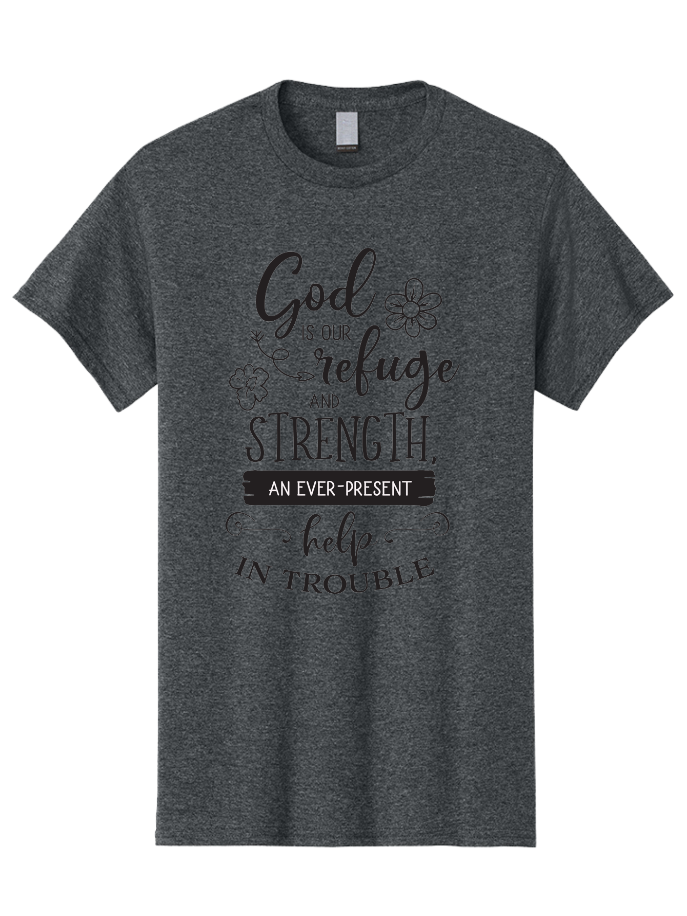 God-Is-Our-Refuge Men'S Graphic Tee, 100% Cotton, Comfortable Casual Summer Wear, Machine Washable, Inspirational Quote, Bible Verse, Motivational Words, Faith And Spirituality, Trust In God, Strength In Trouble, Refuge And Help, Aac765