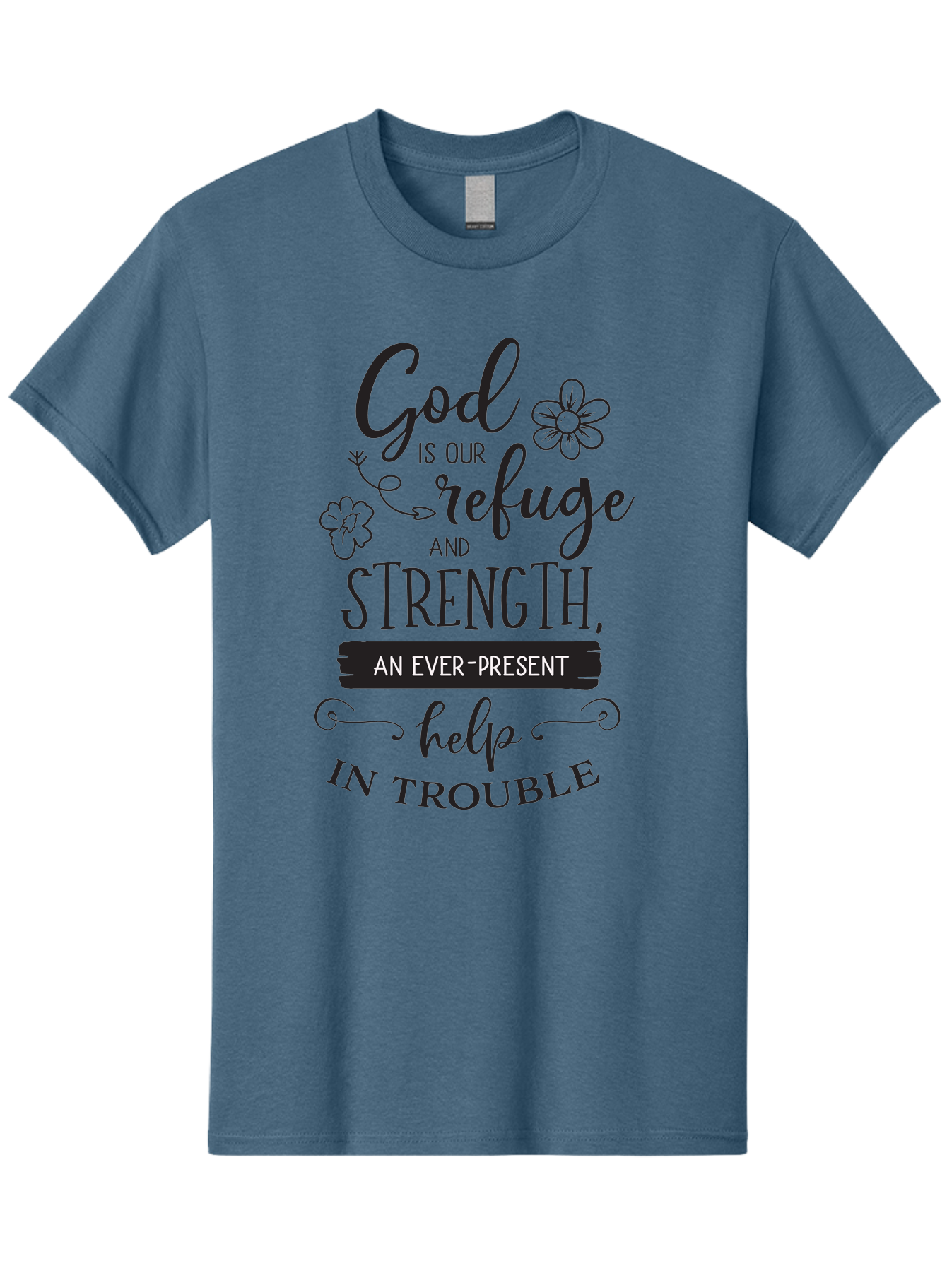 God-Is-Our-Refuge Men'S Graphic Tee, 100% Cotton, Comfortable Casual Summer Wear, Machine Washable, Inspirational Quote, Bible Verse, Motivational Words, Faith And Spirituality, Trust In God, Strength In Trouble, Refuge And Help, Aac765