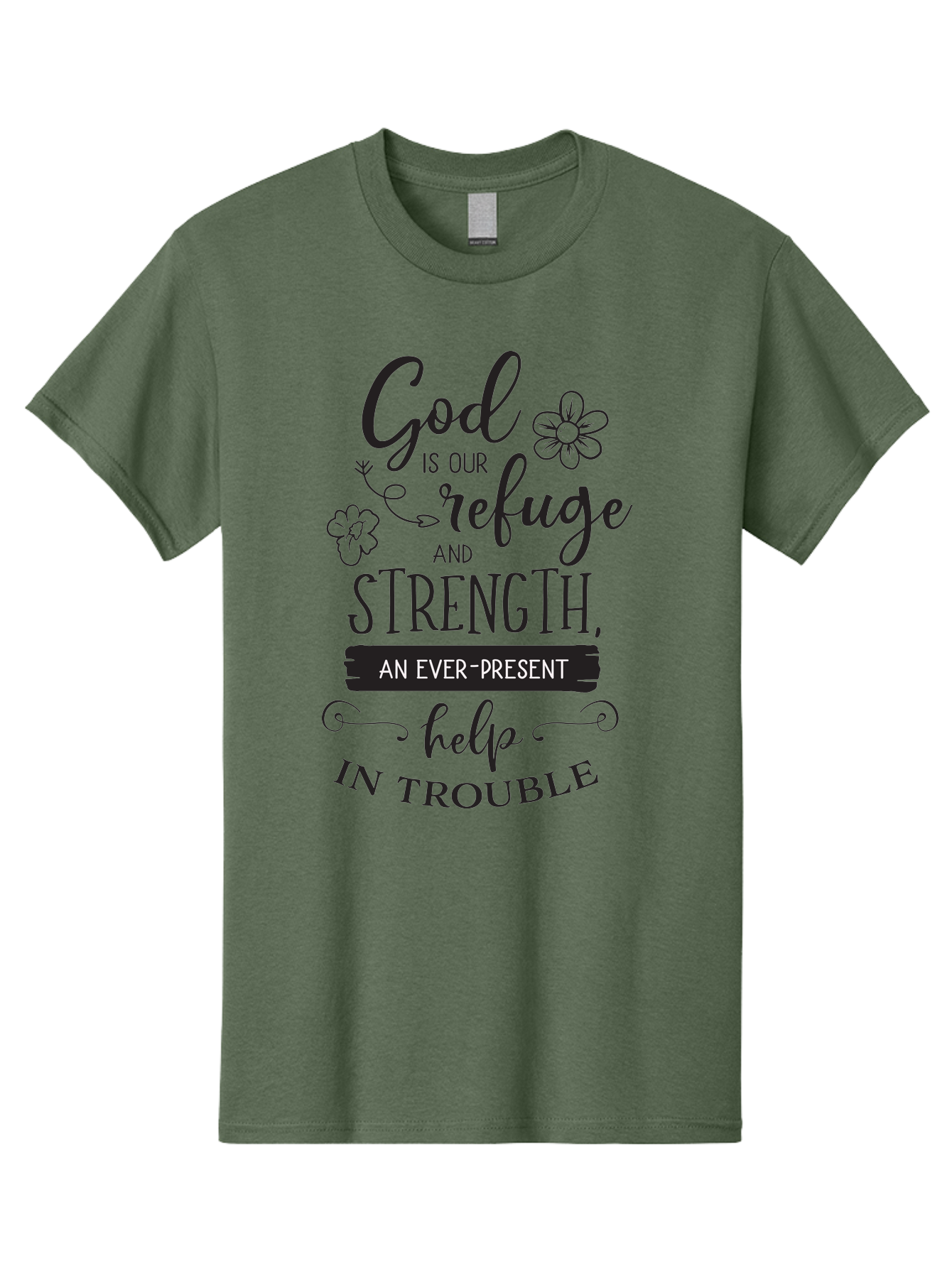 God-Is-Our-Refuge Men'S Graphic Tee, 100% Cotton, Comfortable Casual Summer Wear, Machine Washable, Inspirational Quote, Bible Verse, Motivational Words, Faith And Spirituality, Trust In God, Strength In Trouble, Refuge And Help, Aac765