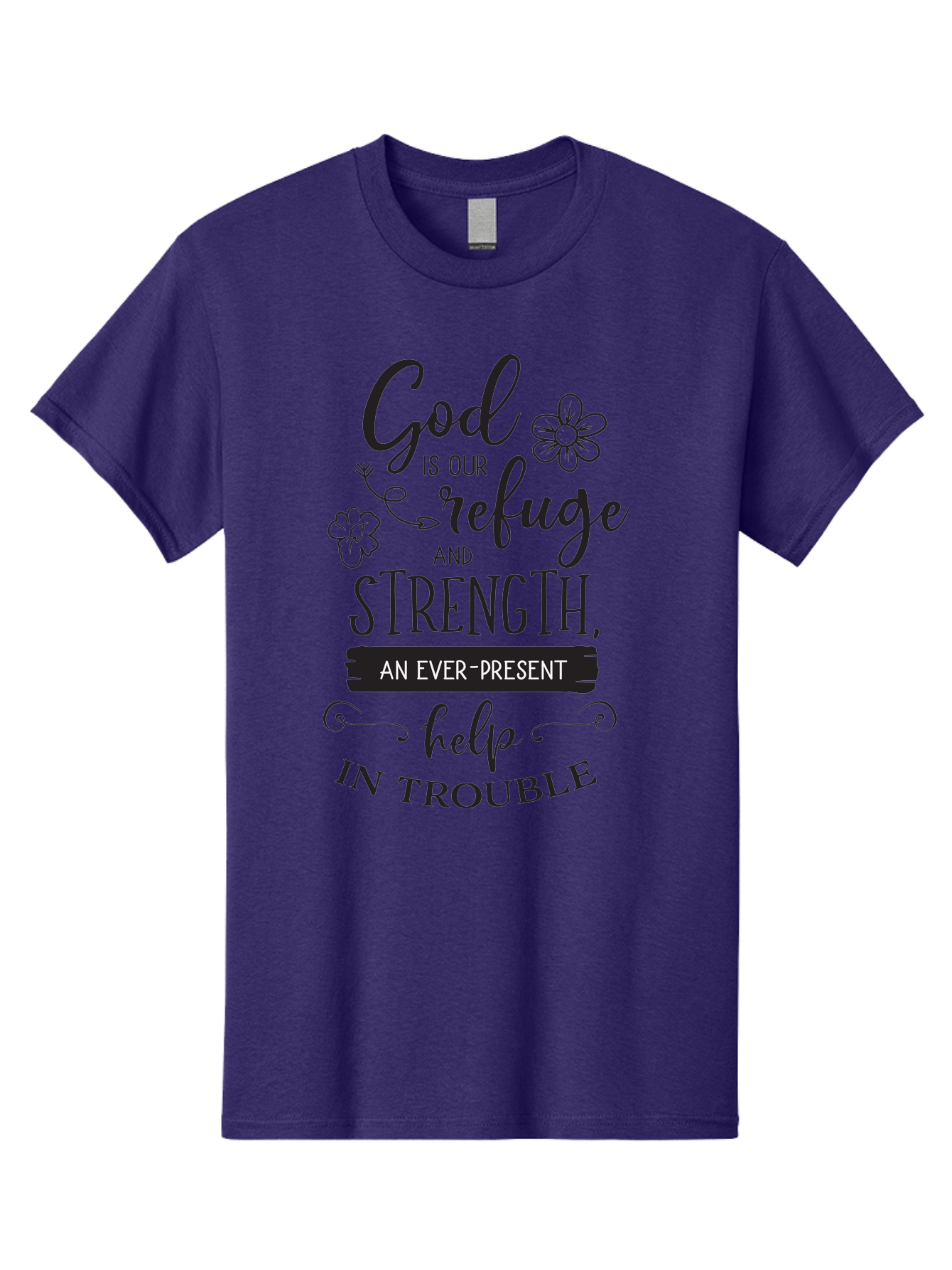 God-Is-Our-Refuge Men'S Graphic Tee, 100% Cotton, Comfortable Casual Summer Wear, Machine Washable, Inspirational Quote, Bible Verse, Motivational Words, Faith And Spirituality, Trust In God, Strength In Trouble, Refuge And Help, Aac765