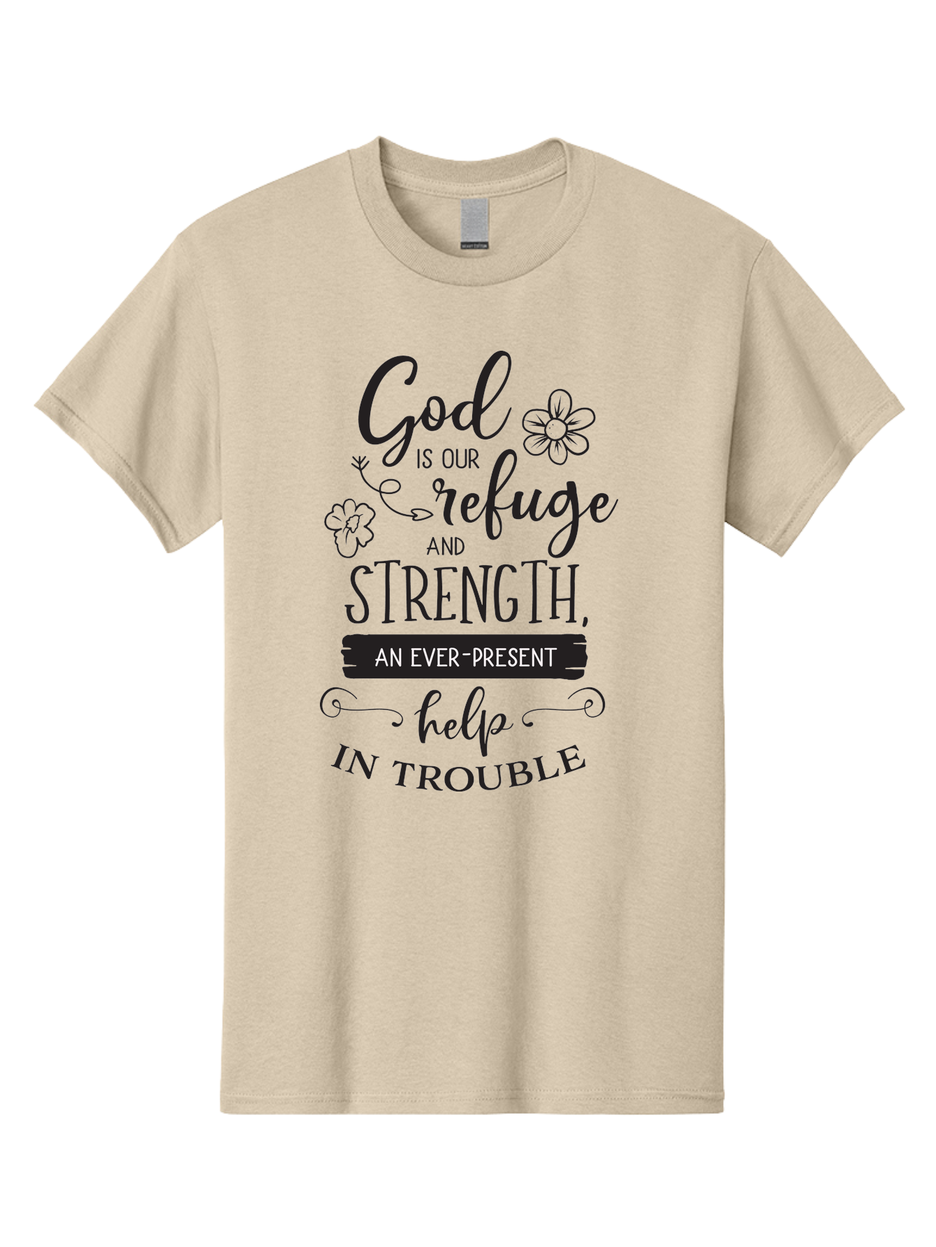 God-Is-Our-Refuge Men'S Graphic Tee, 100% Cotton, Comfortable Casual Summer Wear, Machine Washable, Inspirational Quote, Bible Verse, Motivational Words, Faith And Spirituality, Trust In God, Strength In Trouble, Refuge And Help, Aac765