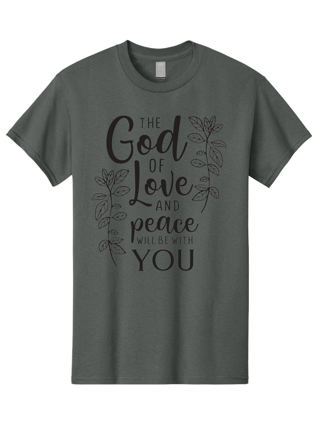 God-Of-Love-And-Peace Men'S Graphic Tee, 100% Cotton, Comfortable Casual Summer Wear, Machine Washable, Inspirational Quote, God Of Love And Peace, Uplifting Message, Positive Affirmation, Leafy Design, Black Typography, Spiritual Words, Aac766