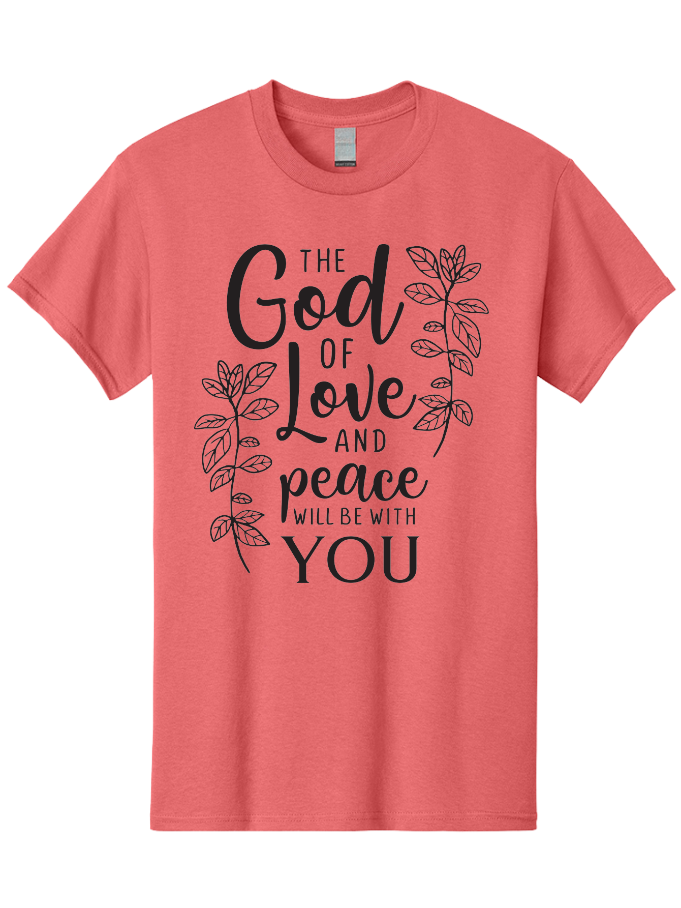 God-Of-Love-And-Peace Men'S Graphic Tee, 100% Cotton, Comfortable Casual Summer Wear, Machine Washable, Inspirational Quote, God Of Love And Peace, Uplifting Message, Positive Affirmation, Leafy Design, Black Typography, Spiritual Words, Aac766