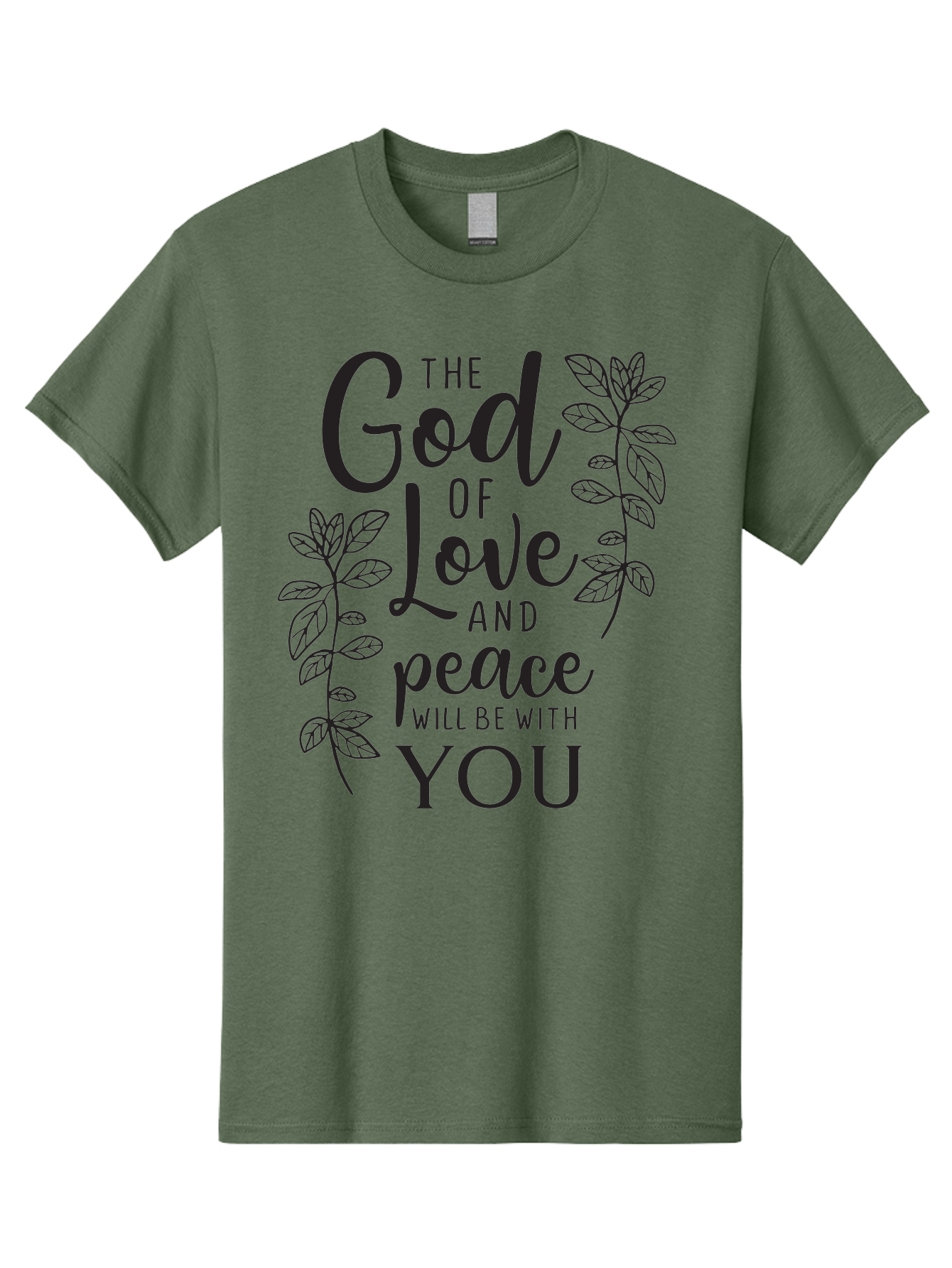 God-Of-Love-And-Peace Men'S Graphic Tee, 100% Cotton, Comfortable Casual Summer Wear, Machine Washable, Inspirational Quote, God Of Love And Peace, Uplifting Message, Positive Affirmation, Leafy Design, Black Typography, Spiritual Words, Aac766