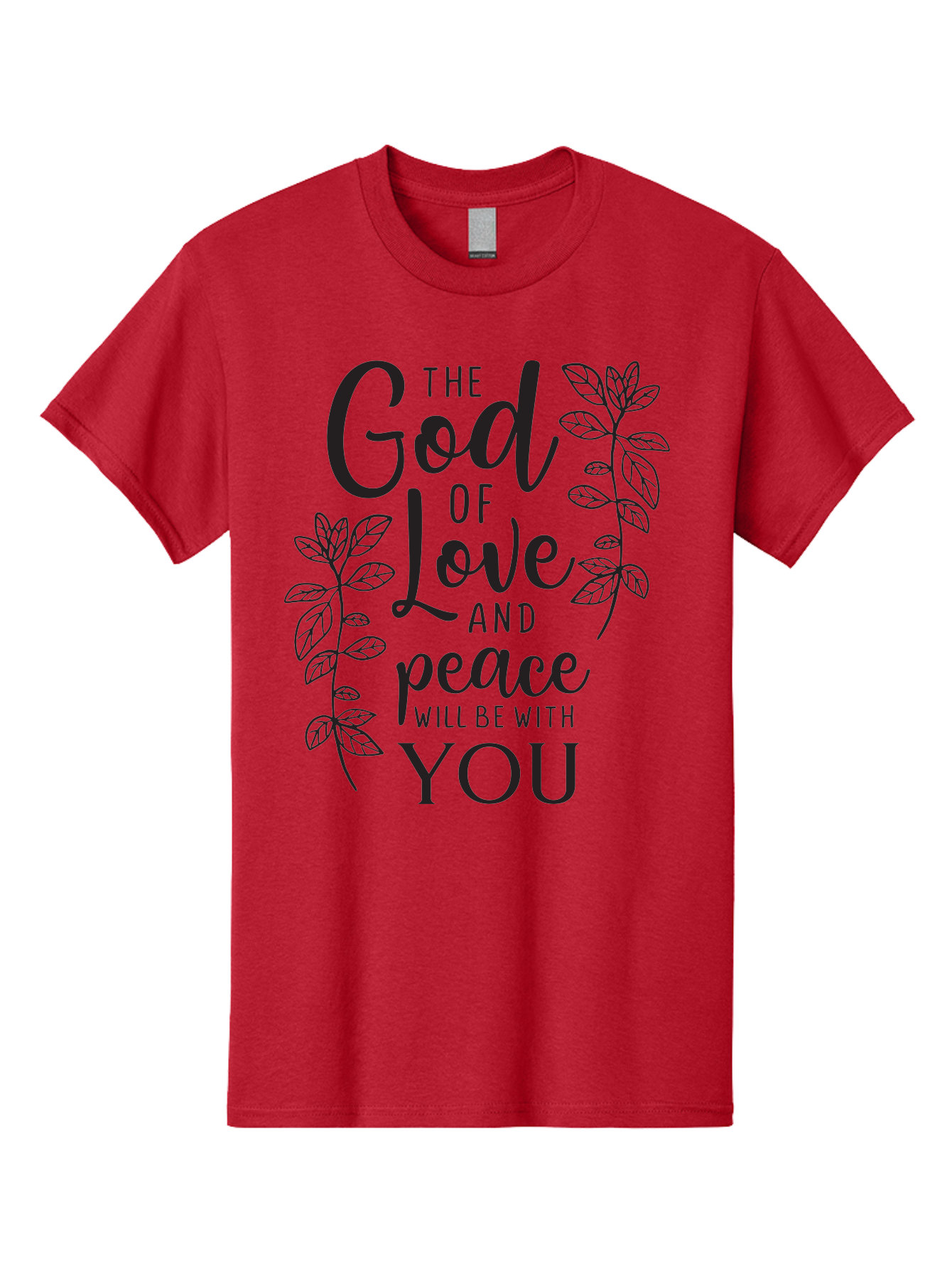God-Of-Love-And-Peace Men'S Graphic Tee, 100% Cotton, Comfortable Casual Summer Wear, Machine Washable, Inspirational Quote, God Of Love And Peace, Uplifting Message, Positive Affirmation, Leafy Design, Black Typography, Spiritual Words, Aac766