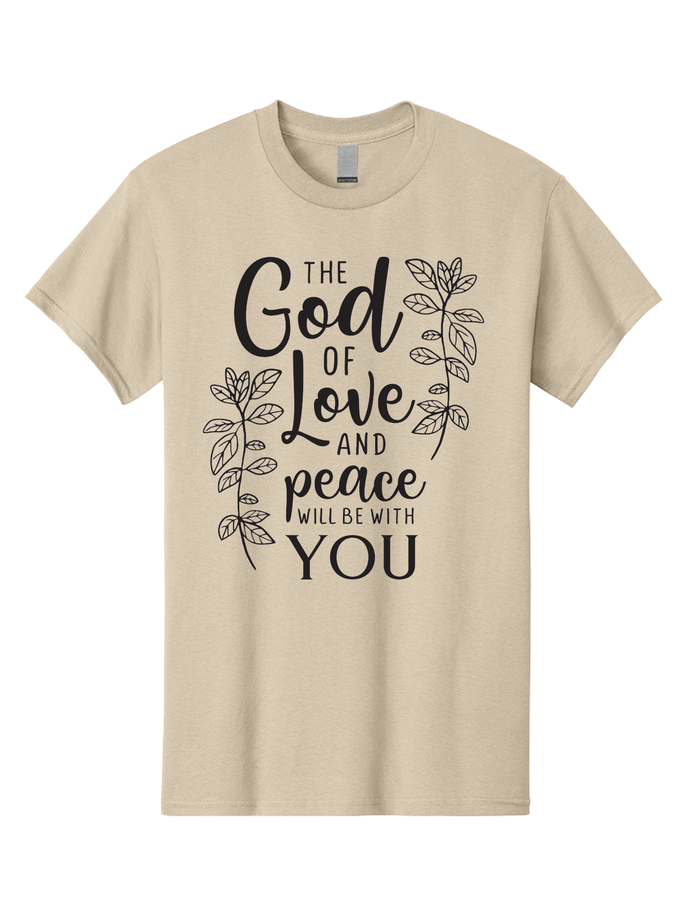 God-Of-Love-And-Peace Men'S Graphic Tee, 100% Cotton, Comfortable Casual Summer Wear, Machine Washable, Inspirational Quote, God Of Love And Peace, Uplifting Message, Positive Affirmation, Leafy Design, Black Typography, Spiritual Words, Aac766