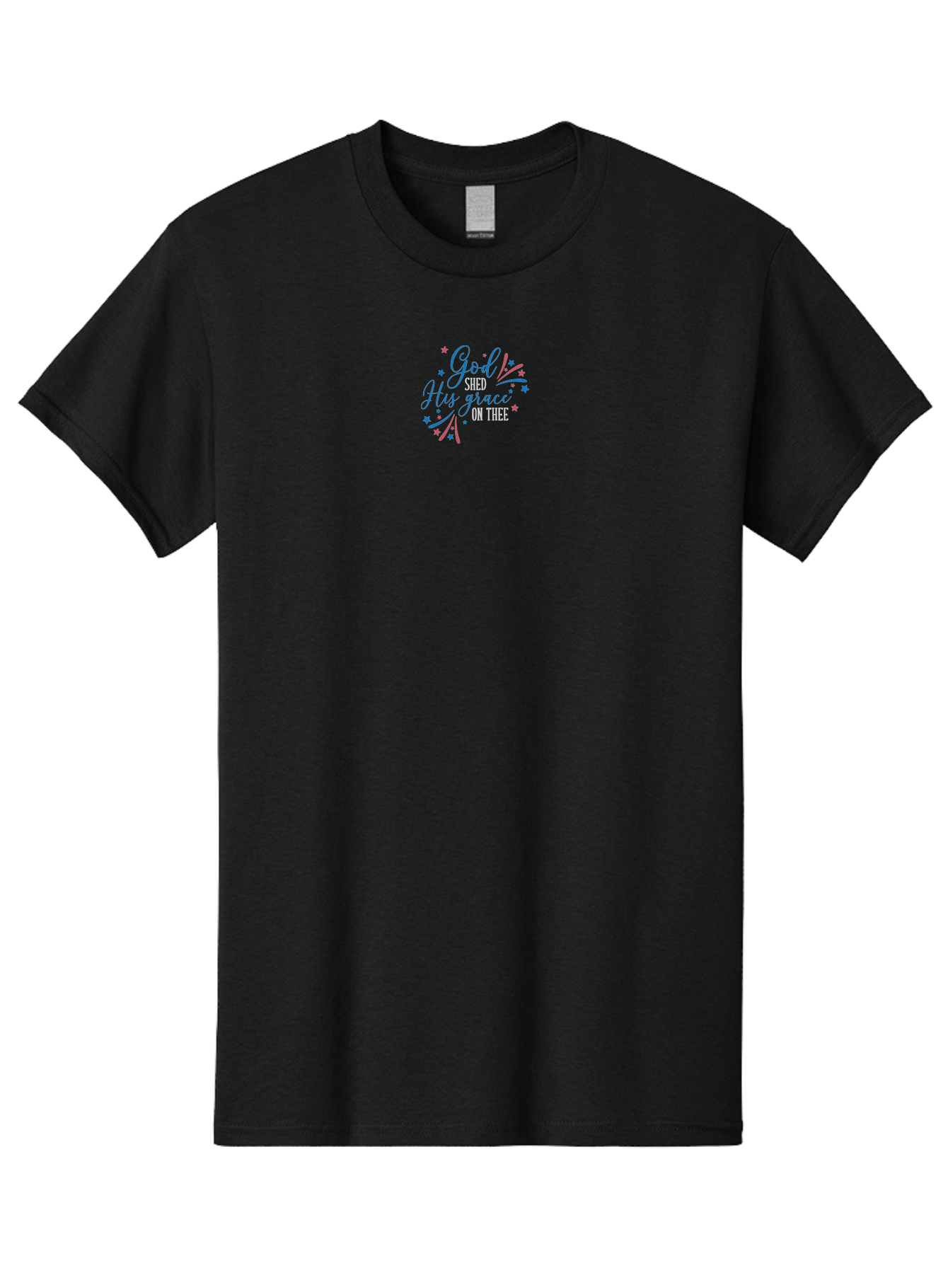 God-Shed-His-Grace-On-Thee Men'S Graphic Tee, 100% Cotton, Comfortable Casual Summer Wear, Machine Washable, Inspirational Quote, Faith-Based Design, Scripture Art, Devotional Graphics, Motivational Words, Christian Decor, Blue And Pink Stars, Aac768