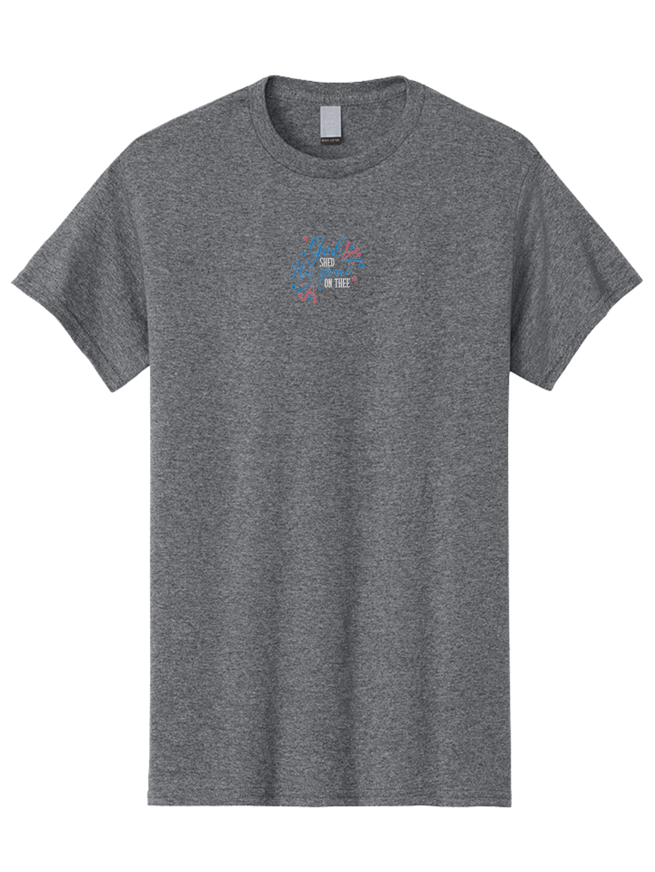 God-Shed-His-Grace-On-Thee Men'S Graphic Tee, 100% Cotton, Comfortable Casual Summer Wear, Machine Washable, Inspirational Quote, Faith-Based Design, Scripture Art, Devotional Graphics, Motivational Words, Christian Decor, Blue And Pink Stars, Aac768
