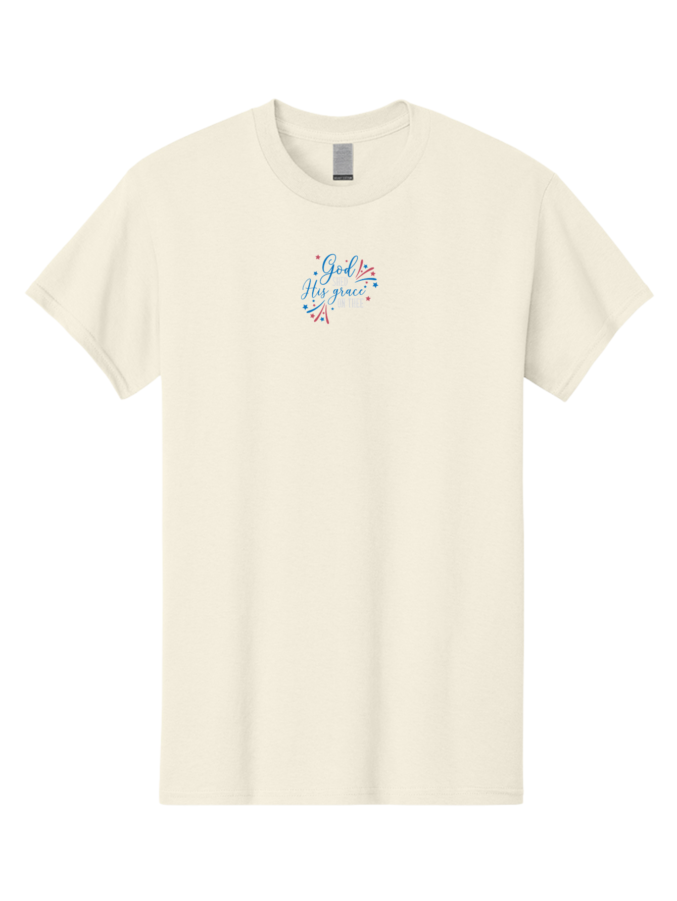 God-Shed-His-Grace-On-Thee Men'S Graphic Tee, 100% Cotton, Comfortable Casual Summer Wear, Machine Washable, Inspirational Quote, Faith-Based Design, Scripture Art, Devotional Graphics, Motivational Words, Christian Decor, Blue And Pink Stars, Aac768