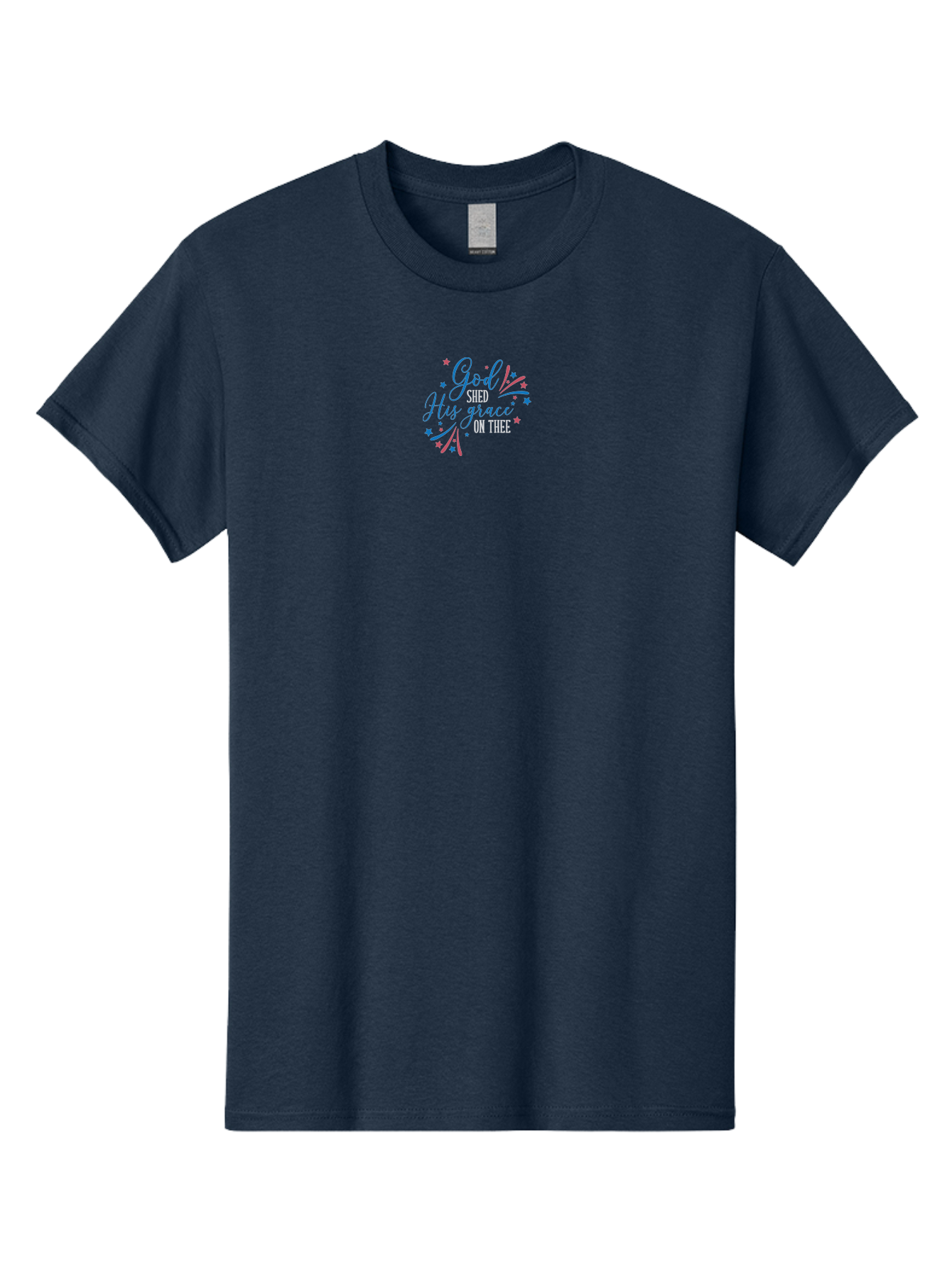 God-Shed-His-Grace-On-Thee Men'S Graphic Tee, 100% Cotton, Comfortable Casual Summer Wear, Machine Washable, Inspirational Quote, Faith-Based Design, Scripture Art, Devotional Graphics, Motivational Words, Christian Decor, Blue And Pink Stars, Aac768