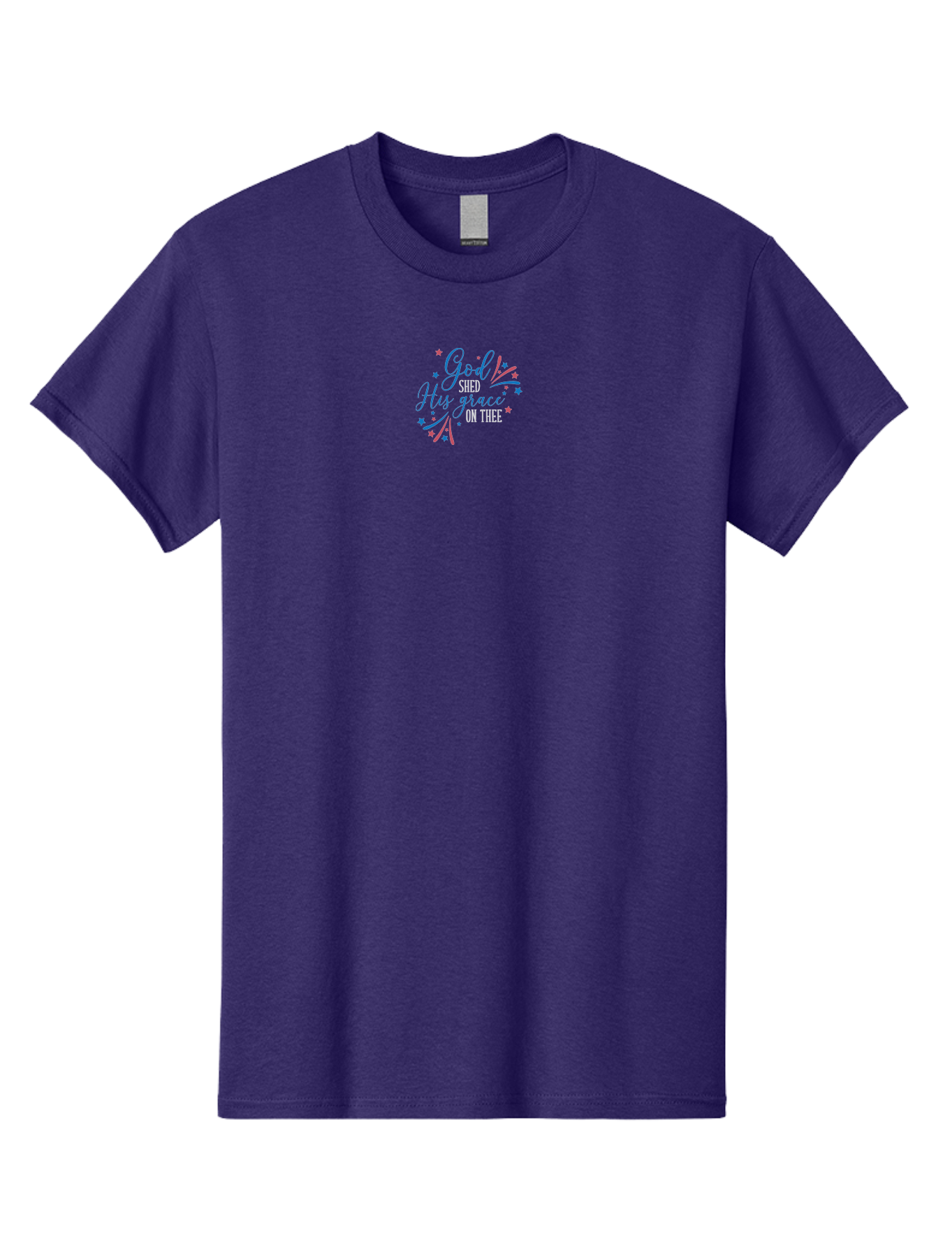God-Shed-His-Grace-On-Thee Men'S Graphic Tee, 100% Cotton, Comfortable Casual Summer Wear, Machine Washable, Inspirational Quote, Faith-Based Design, Scripture Art, Devotional Graphics, Motivational Words, Christian Decor, Blue And Pink Stars, Aac768