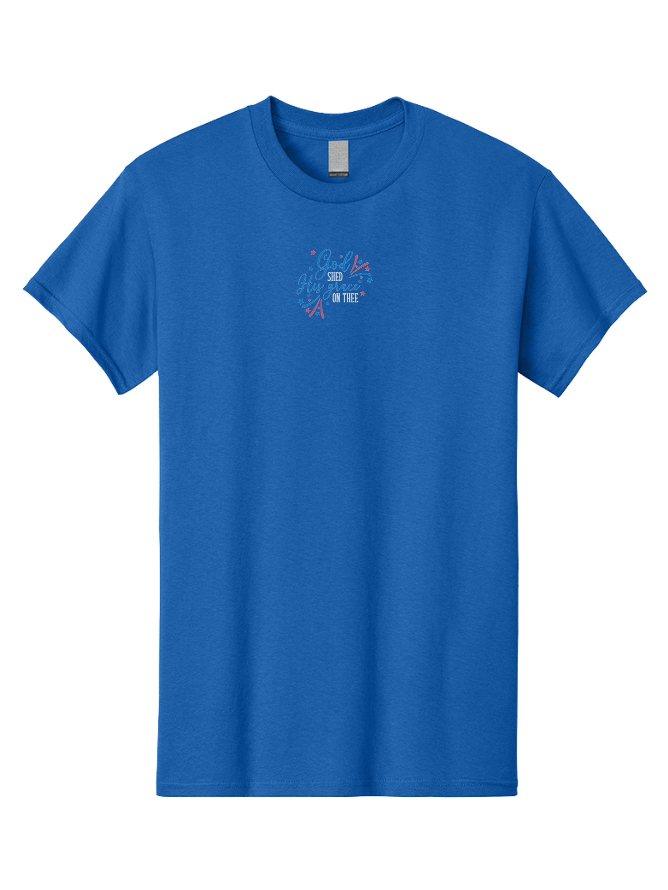 God-Shed-His-Grace-On-Thee Men'S Graphic Tee, 100% Cotton, Comfortable Casual Summer Wear, Machine Washable, Inspirational Quote, Faith-Based Design, Scripture Art, Devotional Graphics, Motivational Words, Christian Decor, Blue And Pink Stars, Aac768