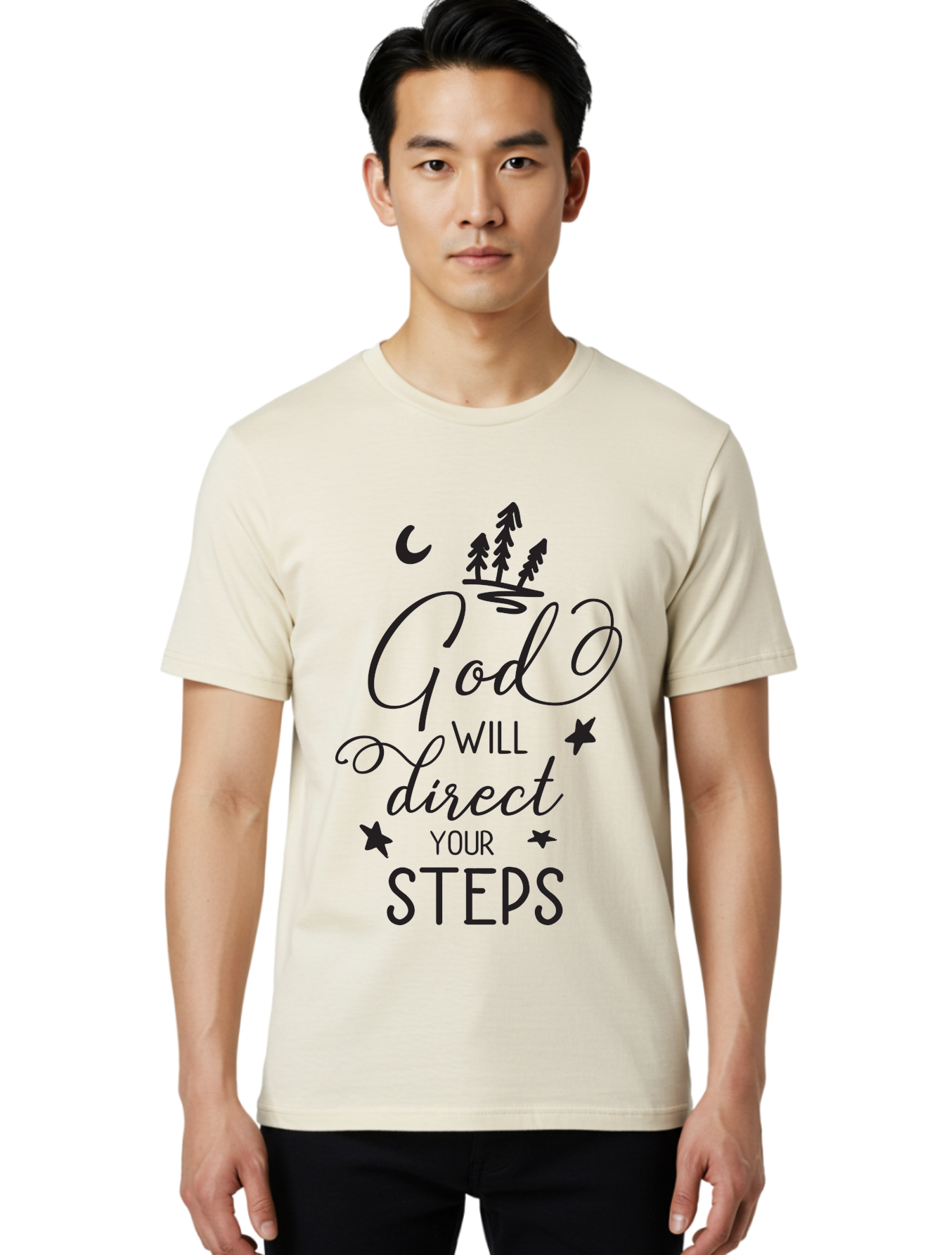 God-Will-Direct-Your-Steps Men'S Graphic Tee, 100% Cotton, Comfortable Casual Summer Wear, Machine Washable, Inspirational Quote, Motivational Phrase, God Will Direct Your Steps, Faith-Based Message, Spiritual Guidance, Positive Affirmation, Aac770