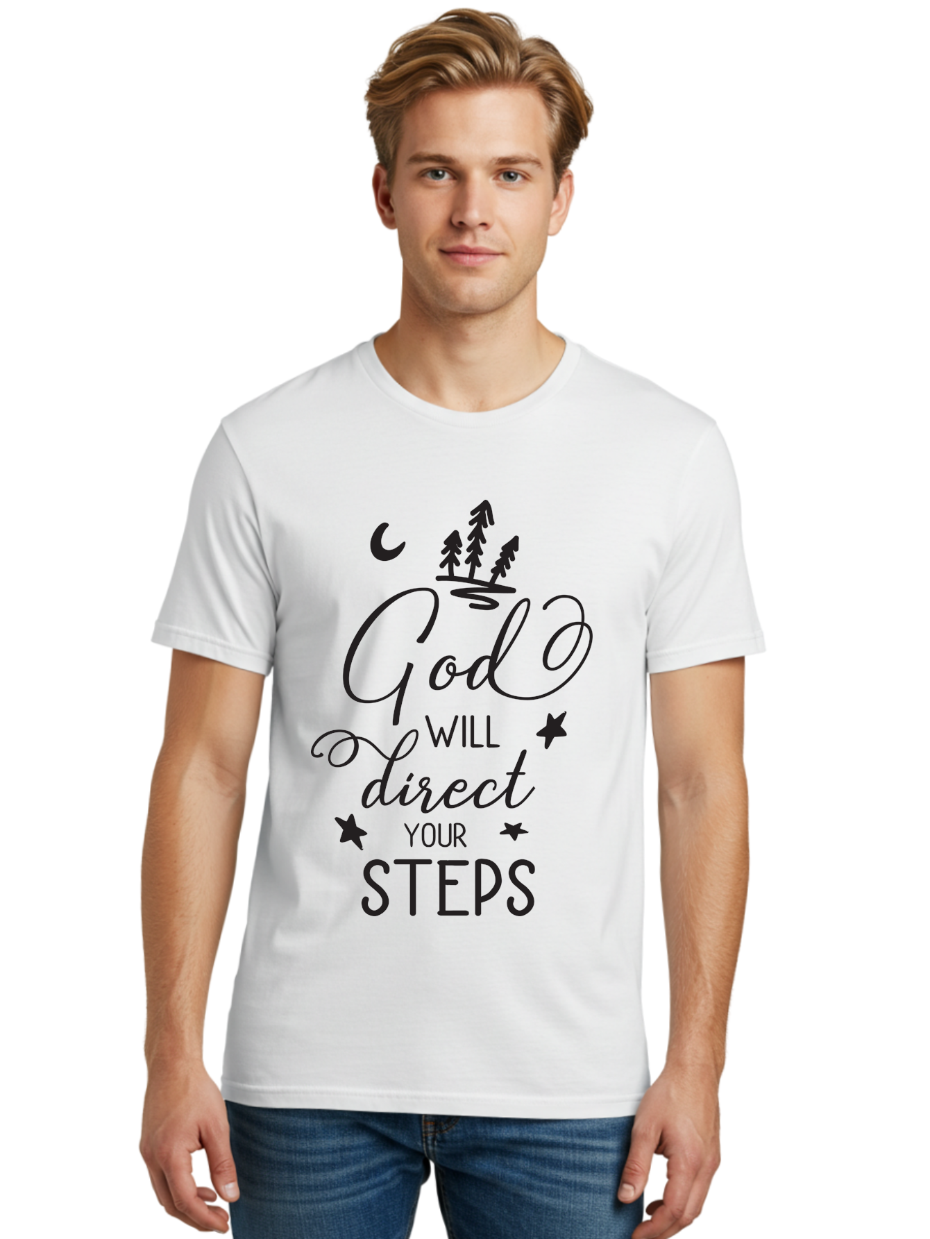 God-Will-Direct-Your-Steps Men'S Graphic Tee, 100% Cotton, Comfortable Casual Summer Wear, Machine Washable, Inspirational Quote, Motivational Phrase, God Will Direct Your Steps, Faith-Based Message, Spiritual Guidance, Positive Affirmation, Aac770