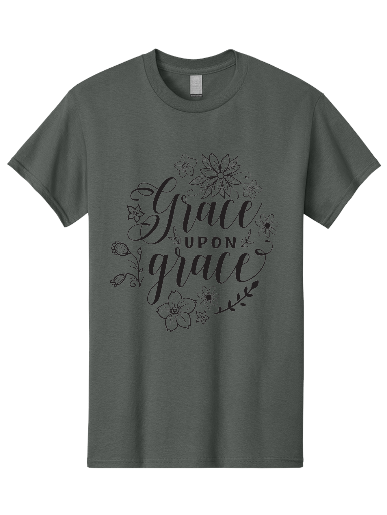 Grace-Upon-Grace Men'S Graphic Tee, 100% Cotton, Comfortable Casual Summer Wear, Machine Washable, Inspirational Quote, Floral Wreath, Black Typography, Divine Love, Spiritual Growth, Faith-Based, Motivational Words, Elegant Design, Aac774
