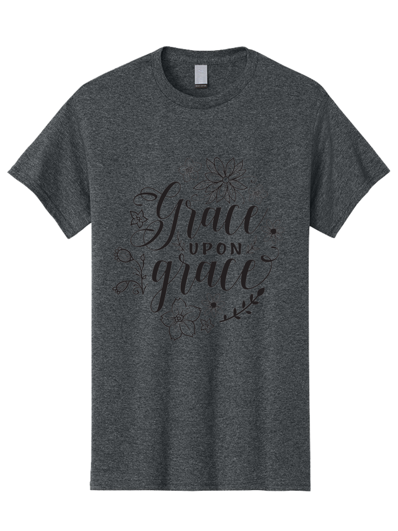Grace-Upon-Grace Men'S Graphic Tee, 100% Cotton, Comfortable Casual Summer Wear, Machine Washable, Inspirational Quote, Floral Wreath, Black Typography, Divine Love, Spiritual Growth, Faith-Based, Motivational Words, Elegant Design, Aac774