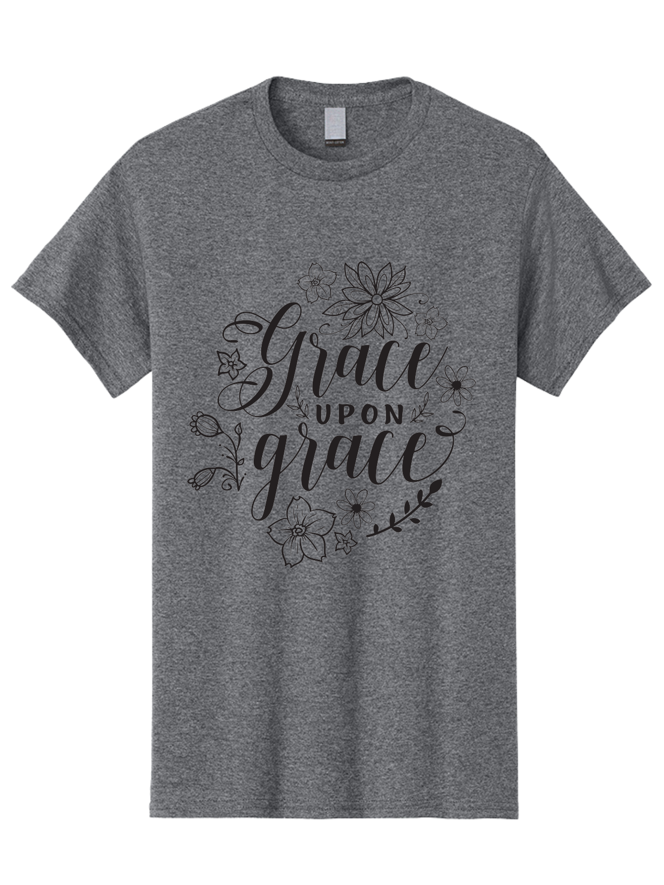 Grace-Upon-Grace Men'S Graphic Tee, 100% Cotton, Comfortable Casual Summer Wear, Machine Washable, Inspirational Quote, Floral Wreath, Black Typography, Divine Love, Spiritual Growth, Faith-Based, Motivational Words, Elegant Design, Aac774