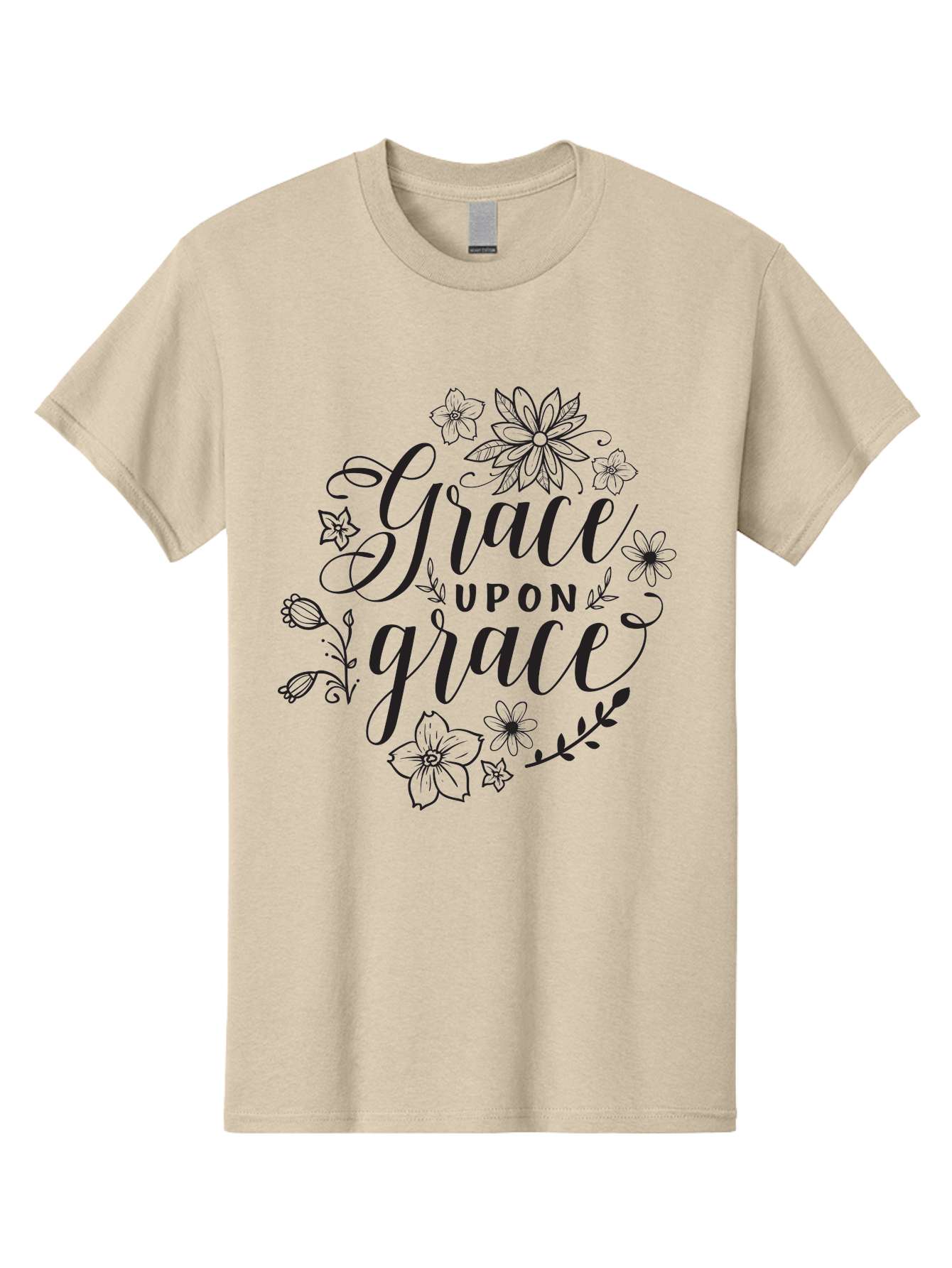 Grace-Upon-Grace Men'S Graphic Tee, 100% Cotton, Comfortable Casual Summer Wear, Machine Washable, Inspirational Quote, Floral Wreath, Black Typography, Divine Love, Spiritual Growth, Faith-Based, Motivational Words, Elegant Design, Aac774