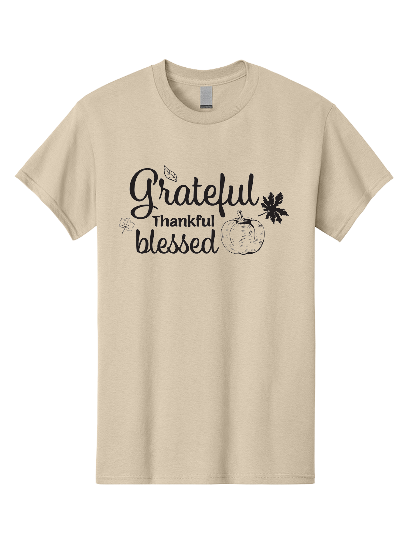Grateful-Thankful-Blessed Men'S Graphic Tee, 100% Cotton, Comfortable Casual Summer Wear, Machine Washable, Grateful Thankful Blessed, Fall Season, Autumn Leaves, Pumpkin Illustration, Harvest Theme, Positive Vibes, Gratitude, Thankfulness, Aac777
