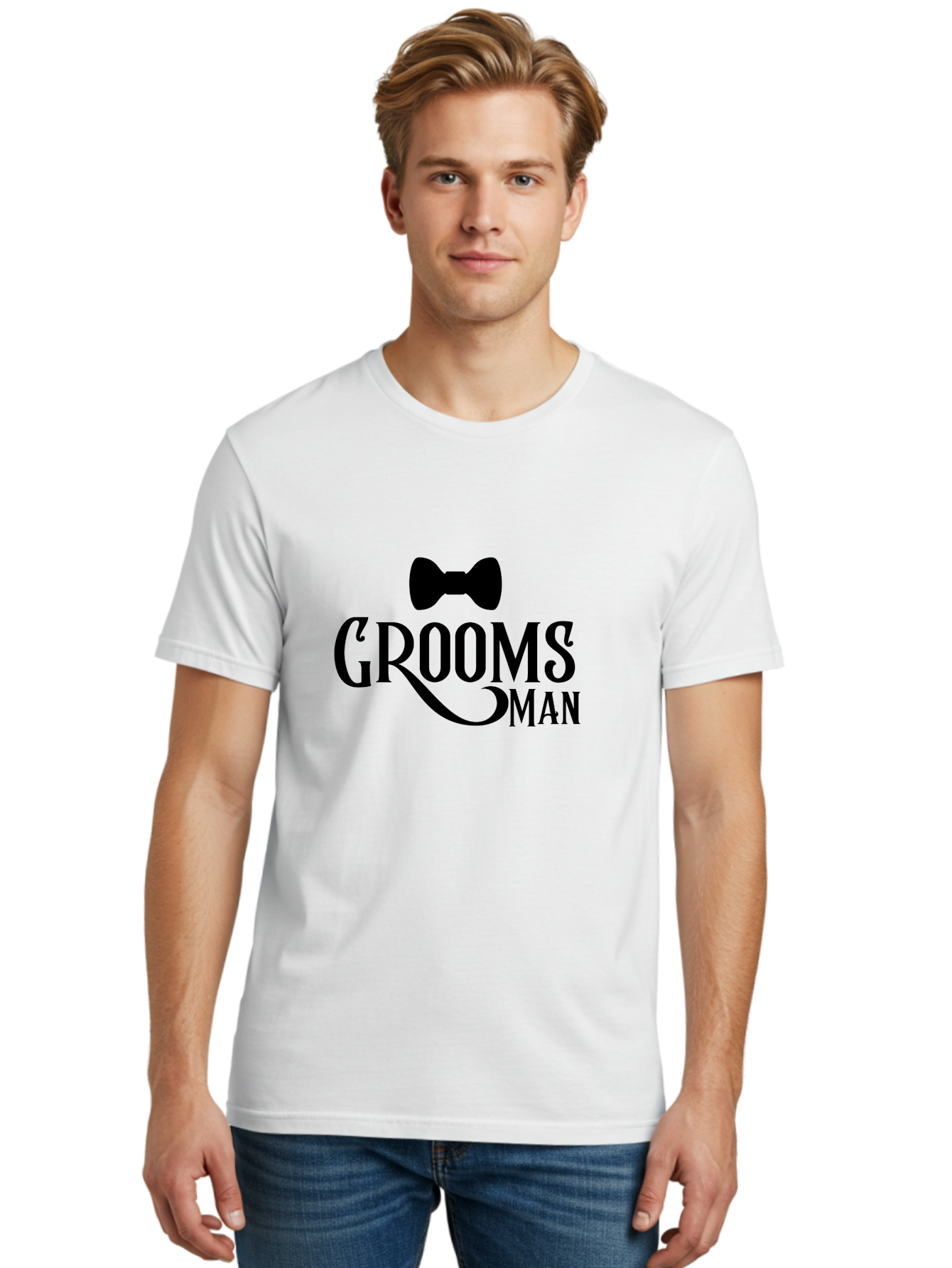 Groomsman Men'S Graphic Tee, 100% Cotton, Comfortable Casual Summer Wear, Machine Washable, Groomsman, Bow Tie, Wedding Party, Best Man, Stylish Men, Wedding Accessories, Formal Wear, Groomsmen Gifts Aac780