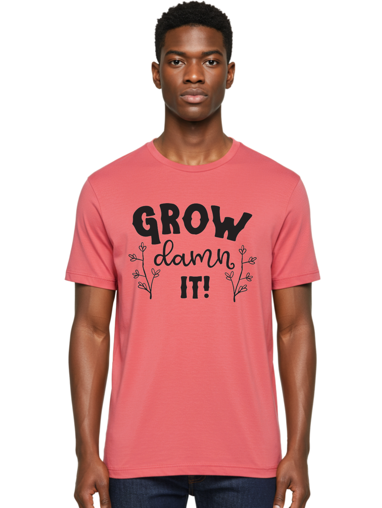 Grow-Damn-It Men'S Graphic Tee, 100% Cotton, Comfortable Casual Summer Wear, Machine Washable, Motivational Quote, Plant Growth, Inspiration, Gardening, Positivity, Growth Mindset, Botanical Illustrations, Typography Art Aac781