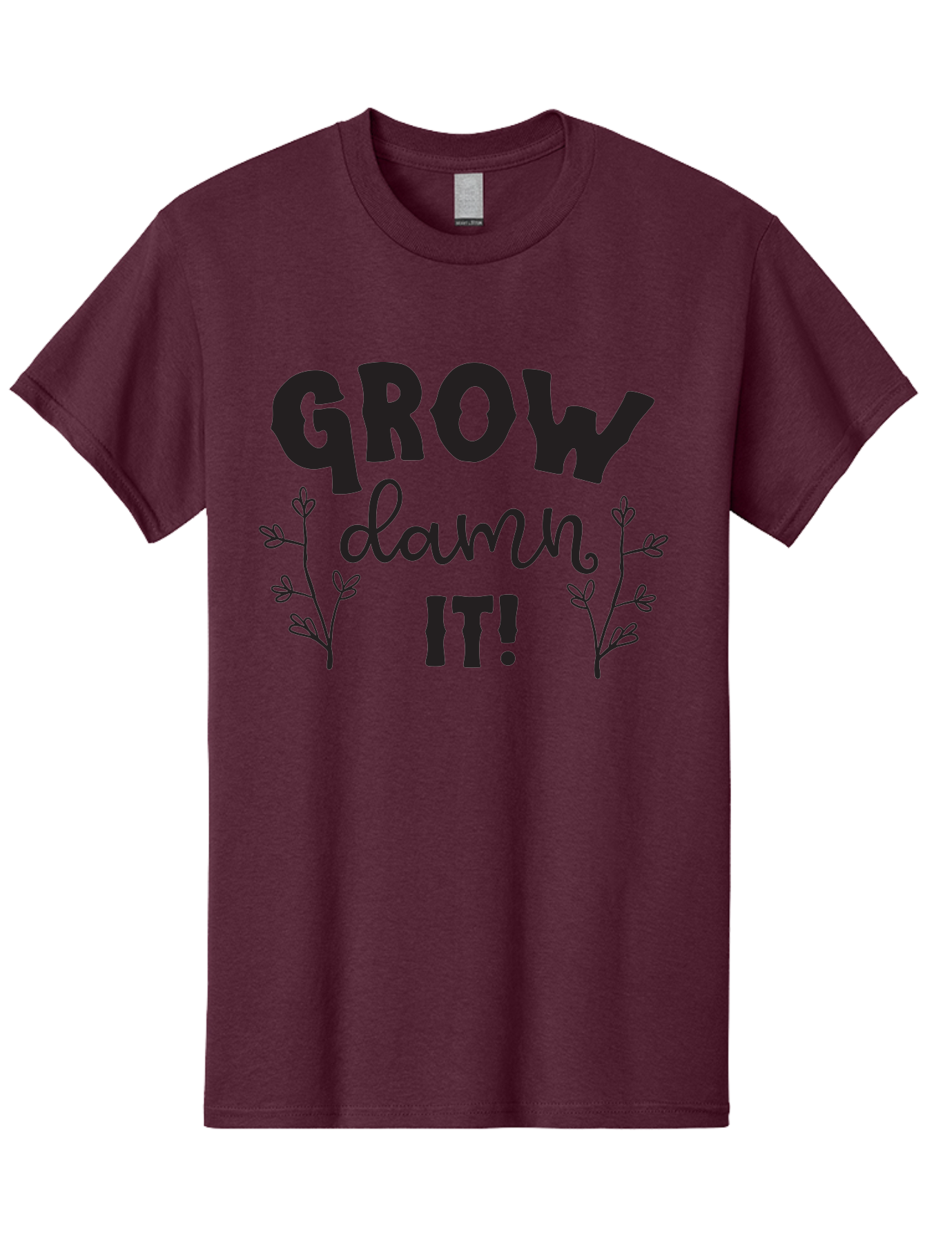 Grow-Damn-It Men'S Graphic Tee, 100% Cotton, Comfortable Casual Summer Wear, Machine Washable, Motivational Quote, Plant Growth, Inspiration, Gardening, Positivity, Growth Mindset, Botanical Illustrations, Typography Art Aac781