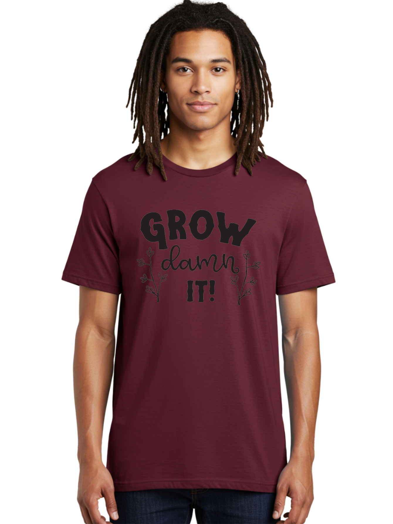 Grow-Damn-It Men'S Graphic Tee, 100% Cotton, Comfortable Casual Summer Wear, Machine Washable, Motivational Quote, Plant Growth, Inspiration, Gardening, Positivity, Growth Mindset, Botanical Illustrations, Typography Art Aac781