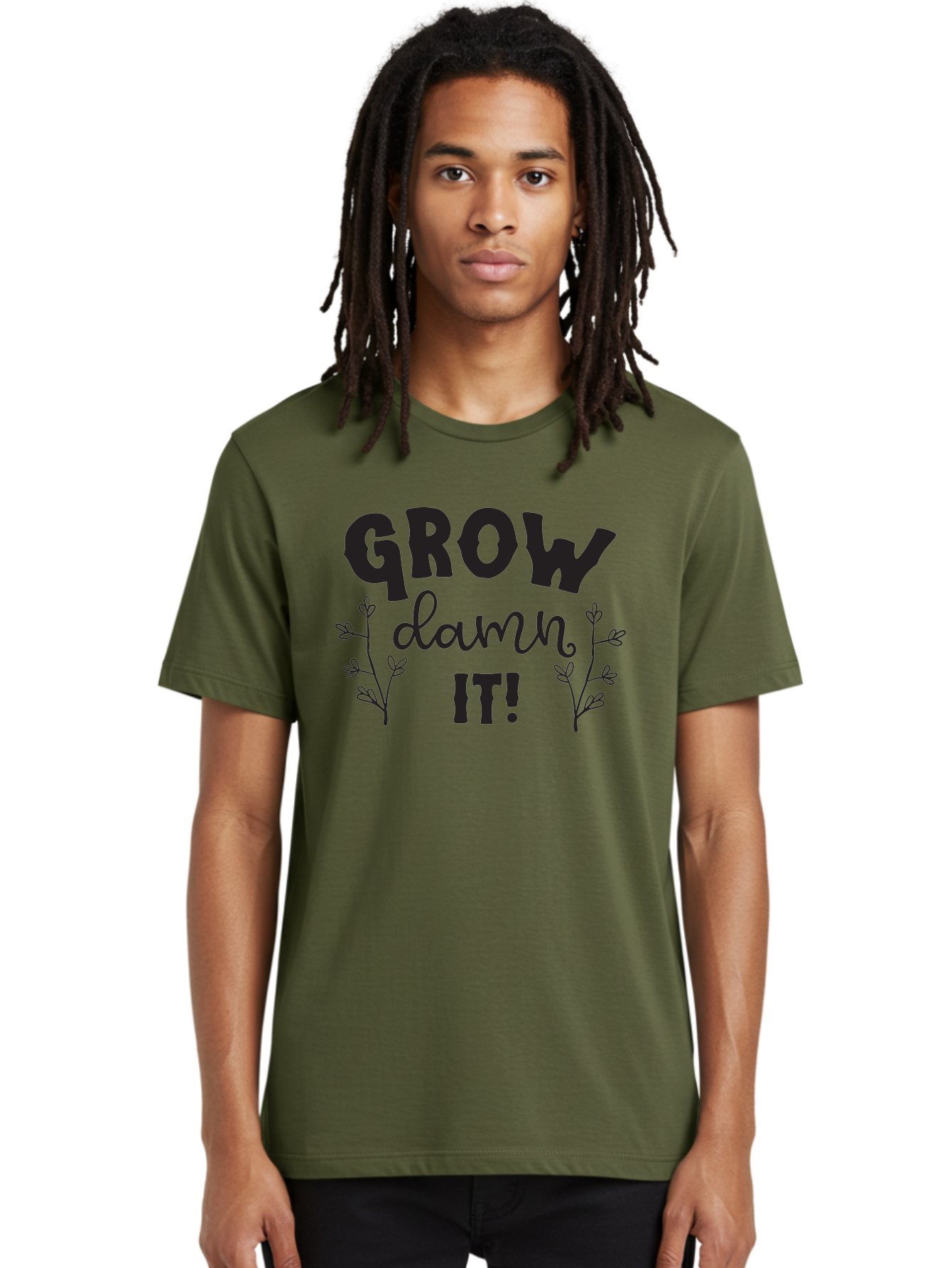Grow-Damn-It Men'S Graphic Tee, 100% Cotton, Comfortable Casual Summer Wear, Machine Washable, Motivational Quote, Plant Growth, Inspiration, Gardening, Positivity, Growth Mindset, Botanical Illustrations, Typography Art Aac781