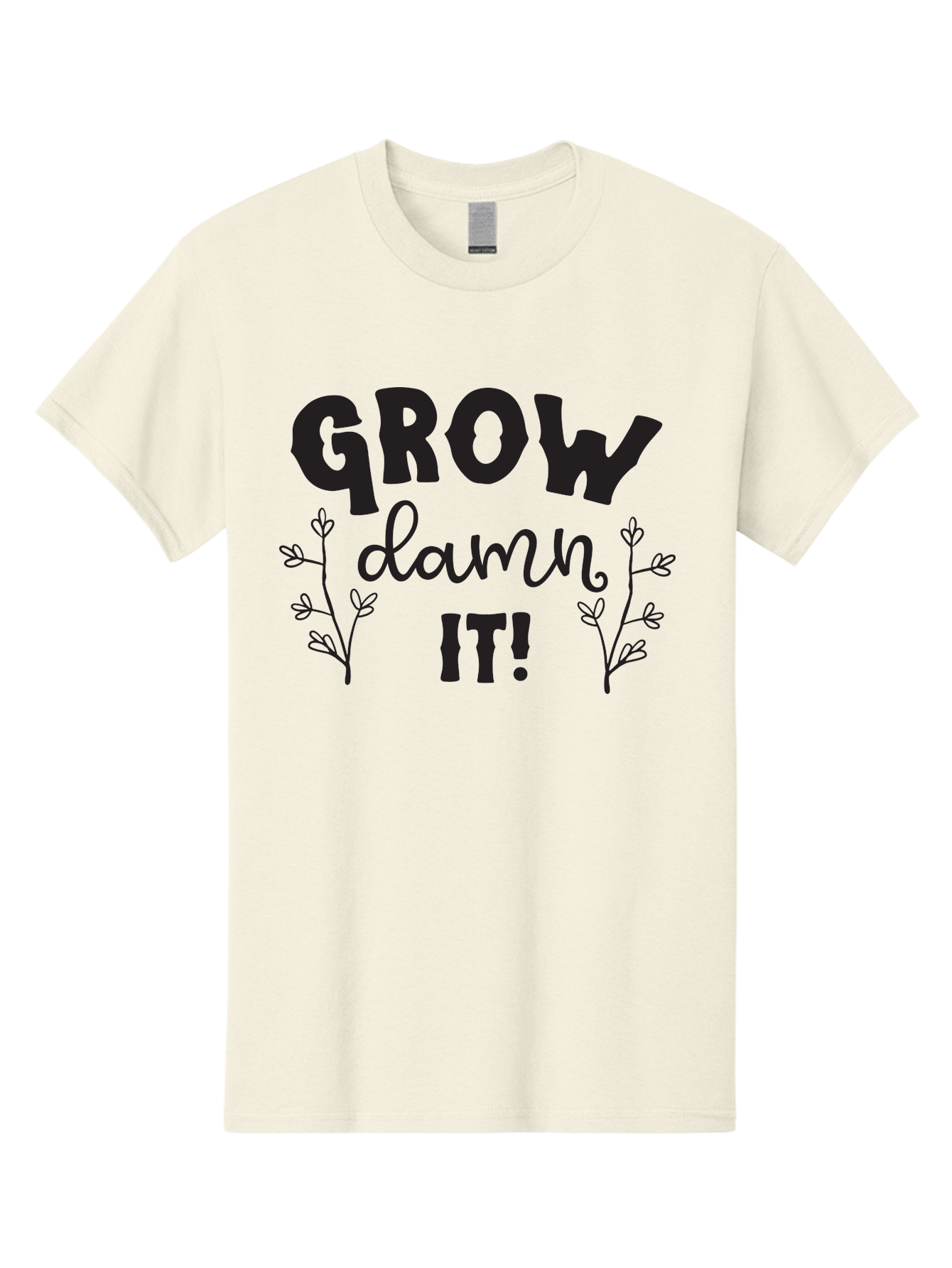 Grow-Damn-It Men'S Graphic Tee, 100% Cotton, Comfortable Casual Summer Wear, Machine Washable, Motivational Quote, Plant Growth, Inspiration, Gardening, Positivity, Growth Mindset, Botanical Illustrations, Typography Art Aac781