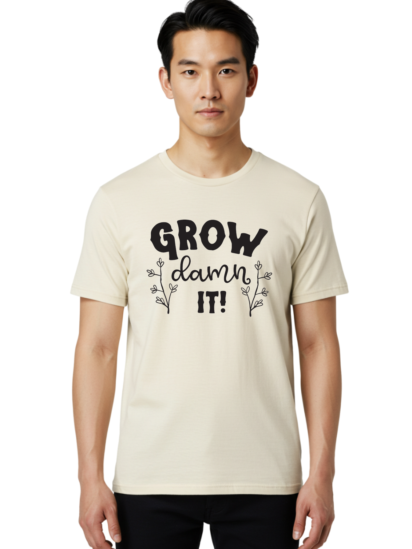Grow-Damn-It Men'S Graphic Tee, 100% Cotton, Comfortable Casual Summer Wear, Machine Washable, Motivational Quote, Plant Growth, Inspiration, Gardening, Positivity, Growth Mindset, Botanical Illustrations, Typography Art Aac781
