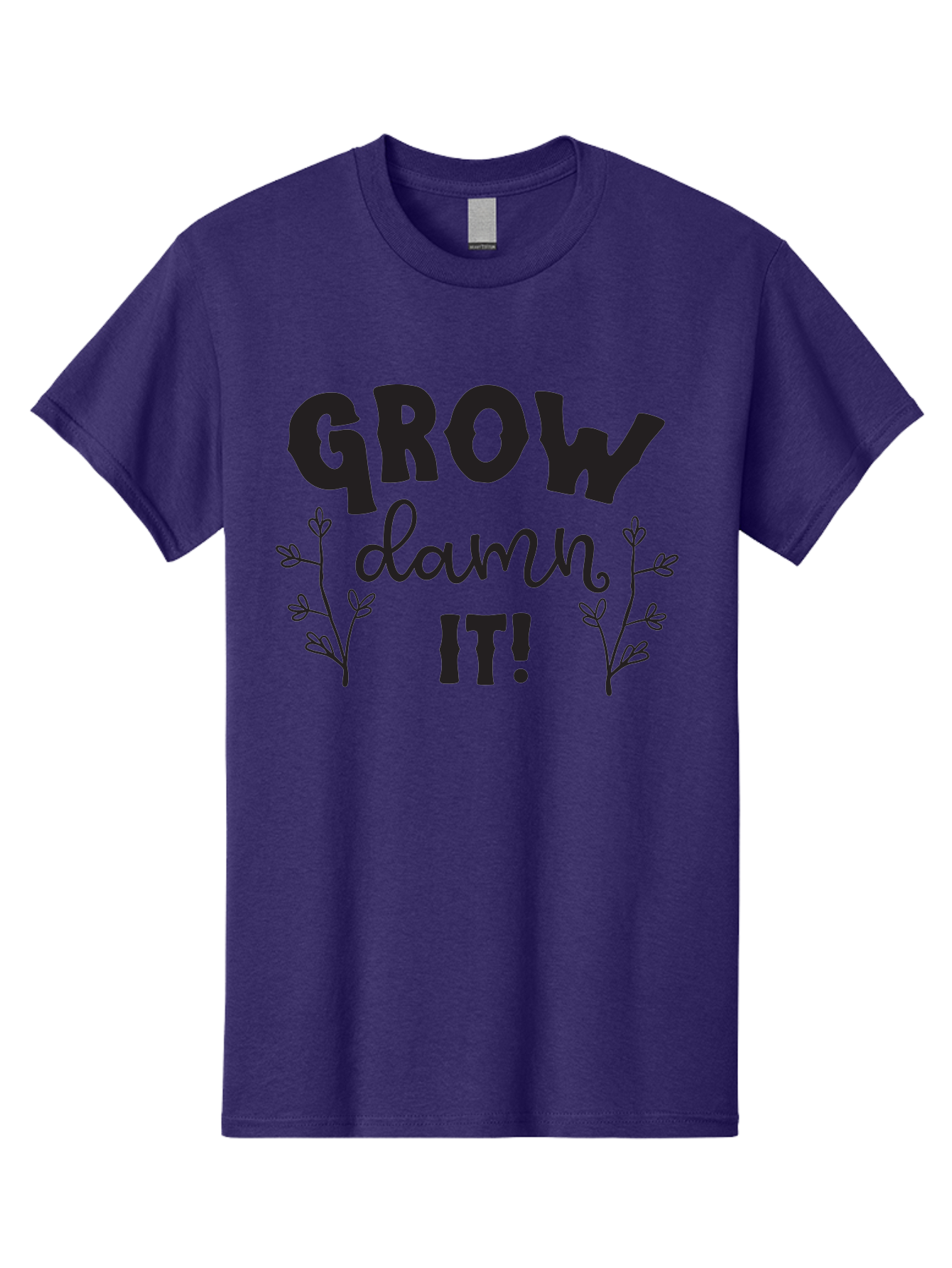 Grow-Damn-It Men'S Graphic Tee, 100% Cotton, Comfortable Casual Summer Wear, Machine Washable, Motivational Quote, Plant Growth, Inspiration, Gardening, Positivity, Growth Mindset, Botanical Illustrations, Typography Art Aac781
