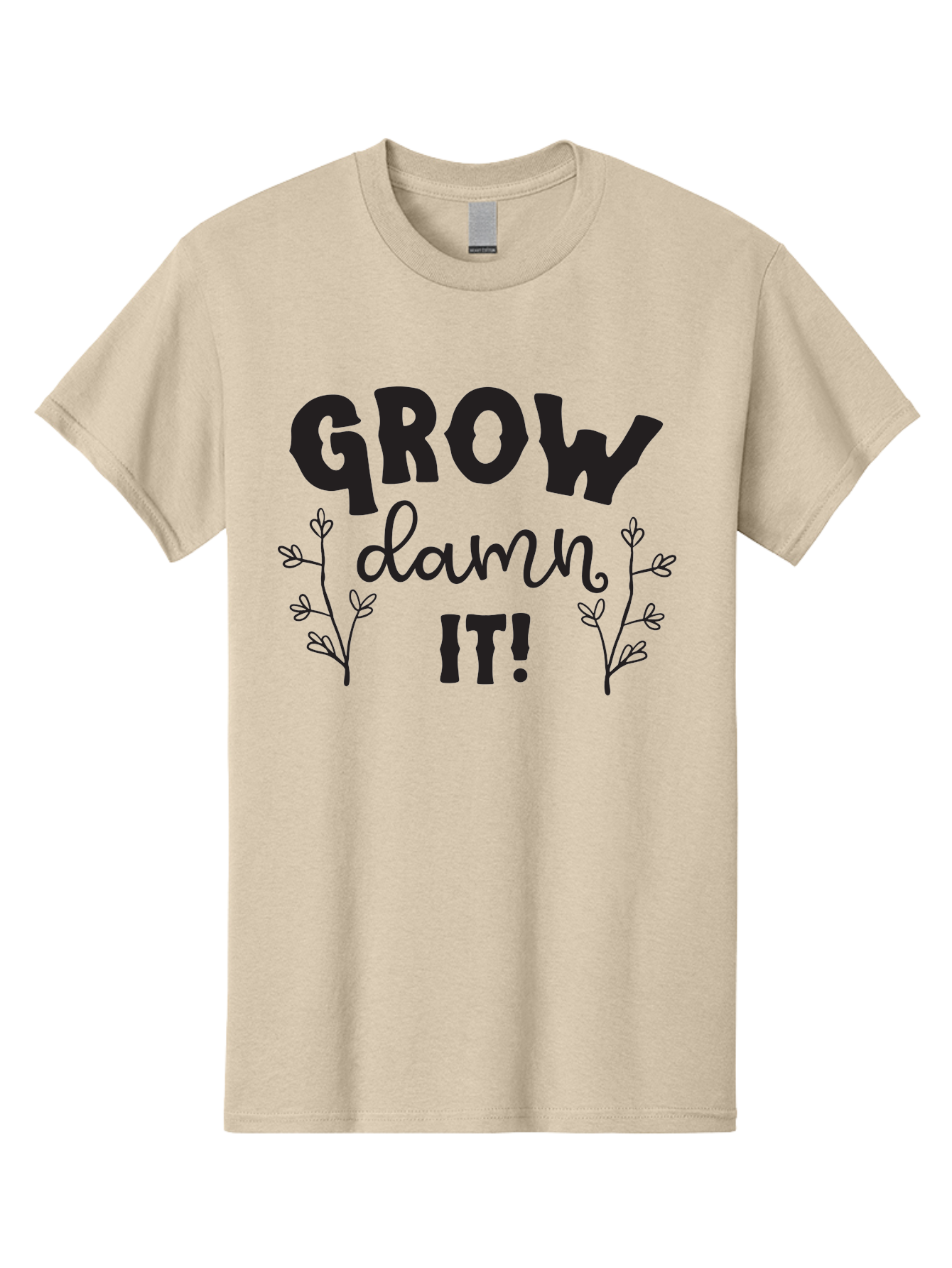 Grow-Damn-It Men'S Graphic Tee, 100% Cotton, Comfortable Casual Summer Wear, Machine Washable, Motivational Quote, Plant Growth, Inspiration, Gardening, Positivity, Growth Mindset, Botanical Illustrations, Typography Art Aac781